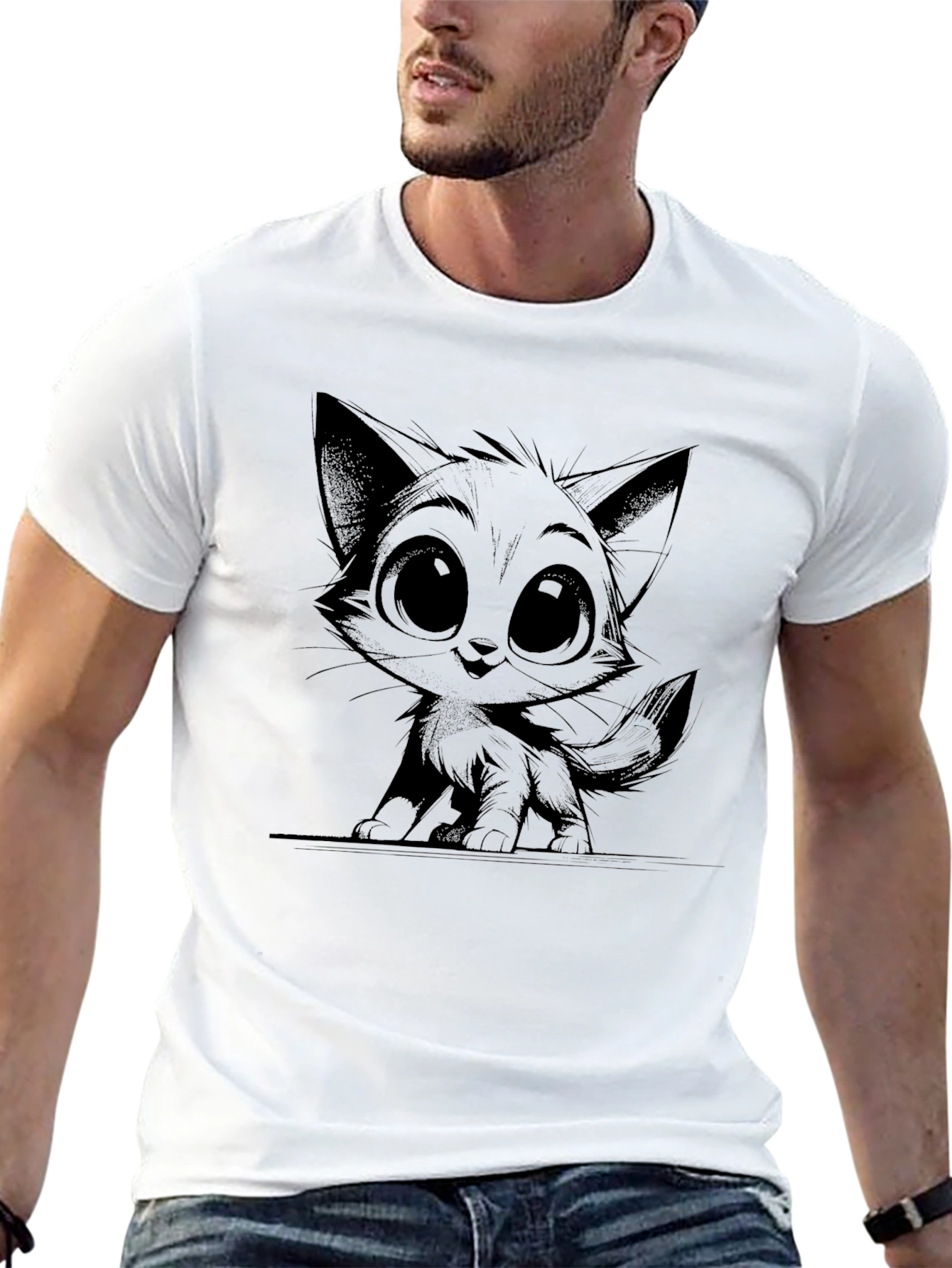 Cute Kitten Graphic Black T-Shirt