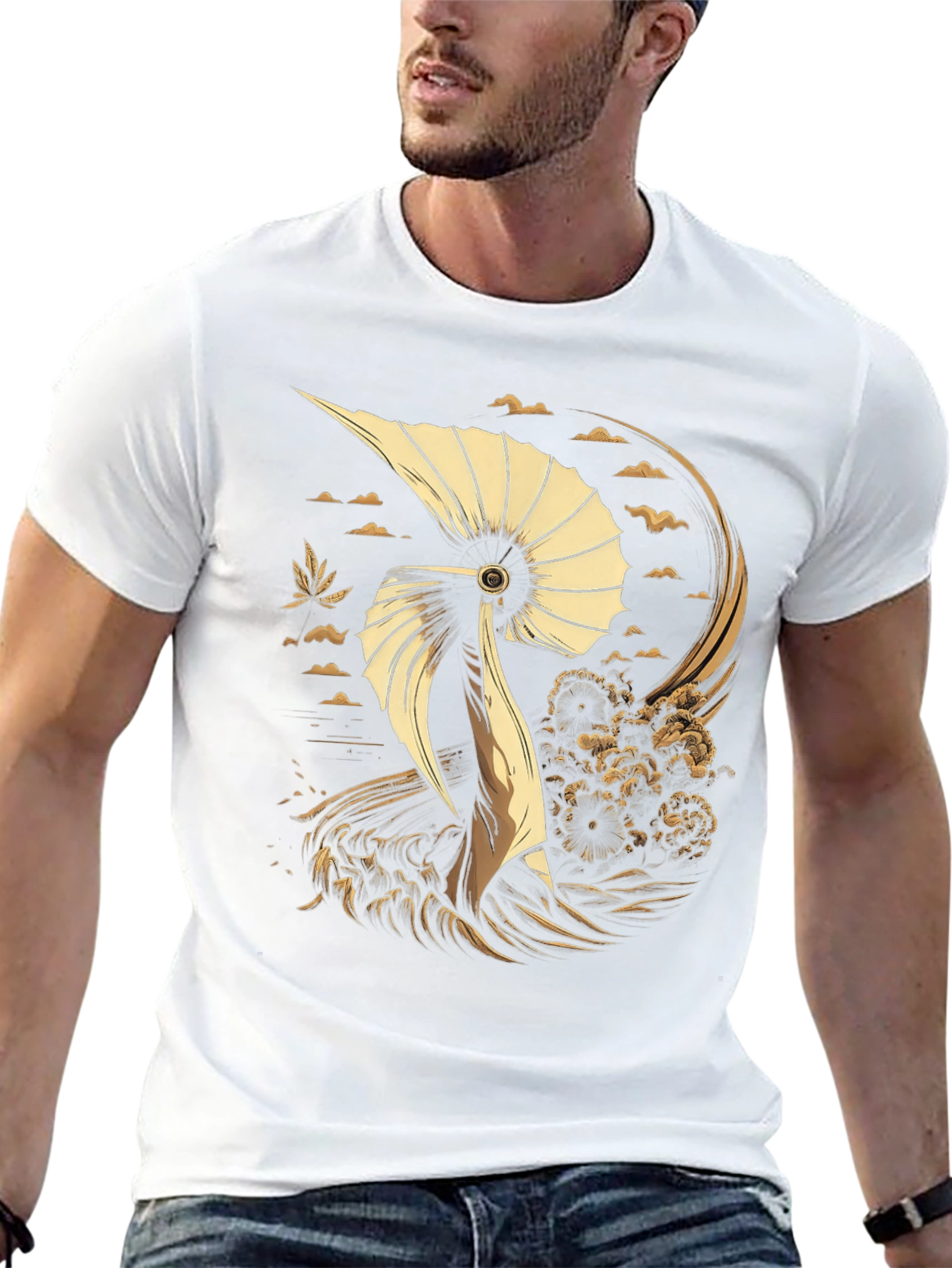 Crane Art Graphic Tee - Black