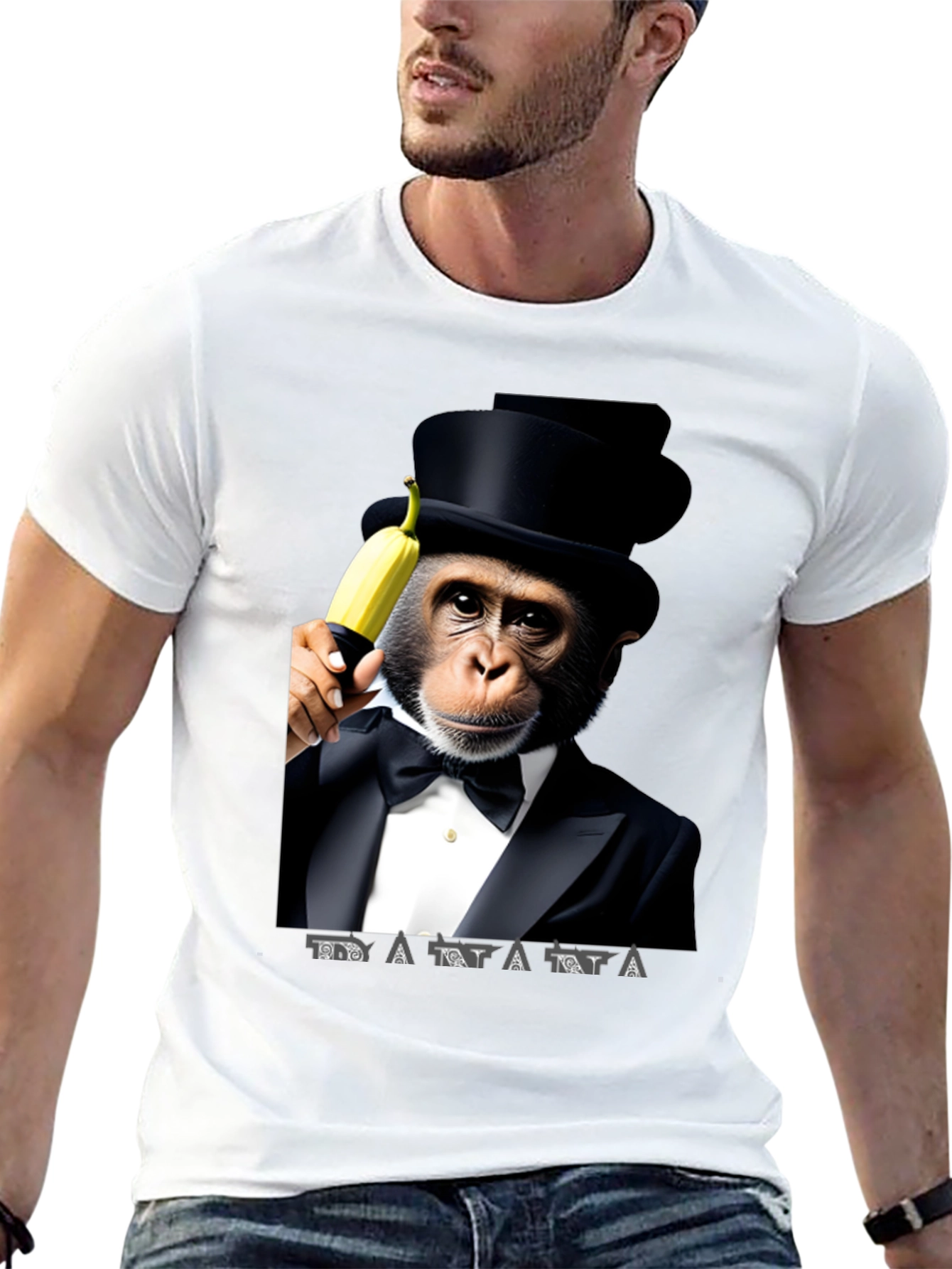 Chimpanzee Tuxedo Banana Graphic T-Shirt