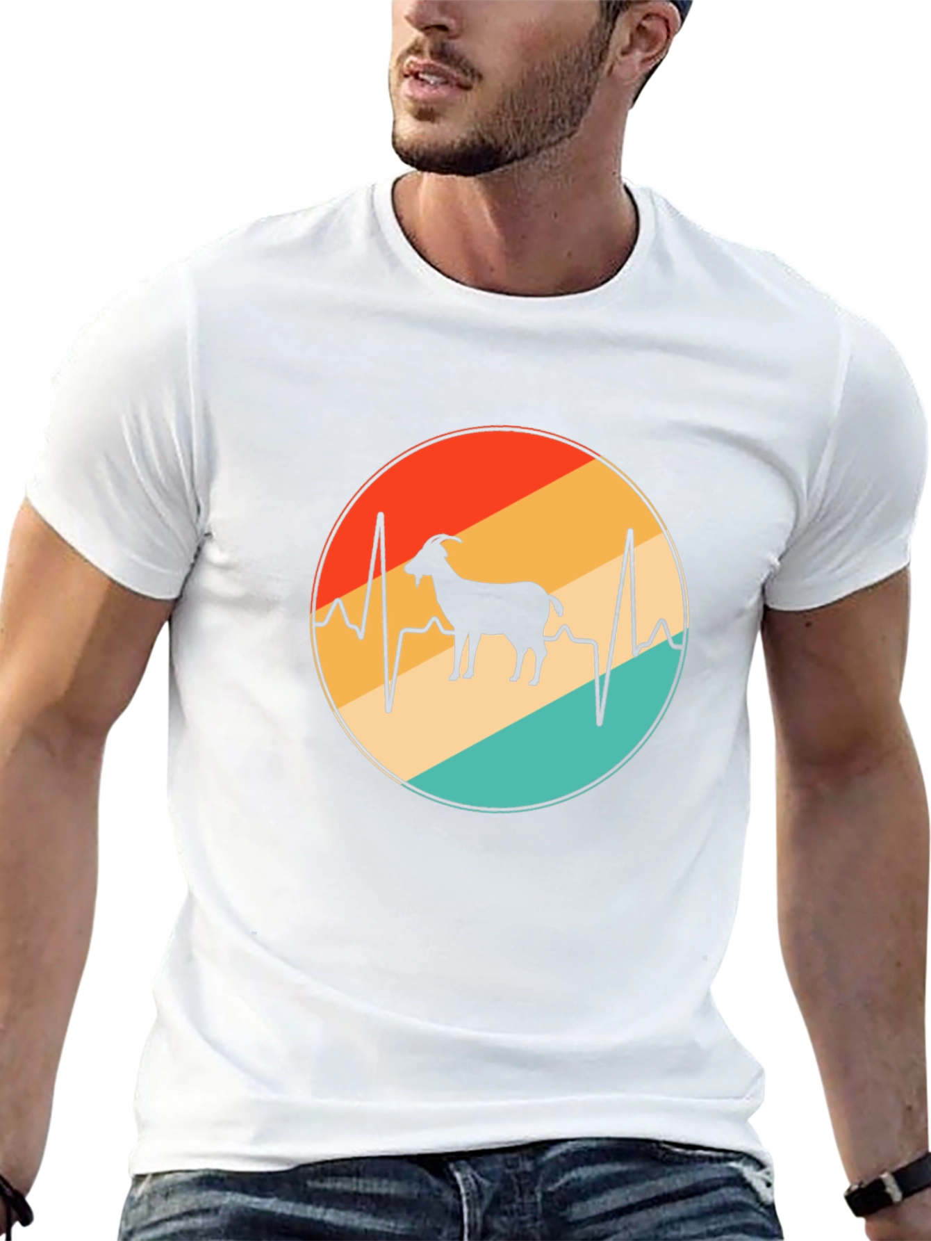Retro Goat Heartbeat Graphic T-Shirt