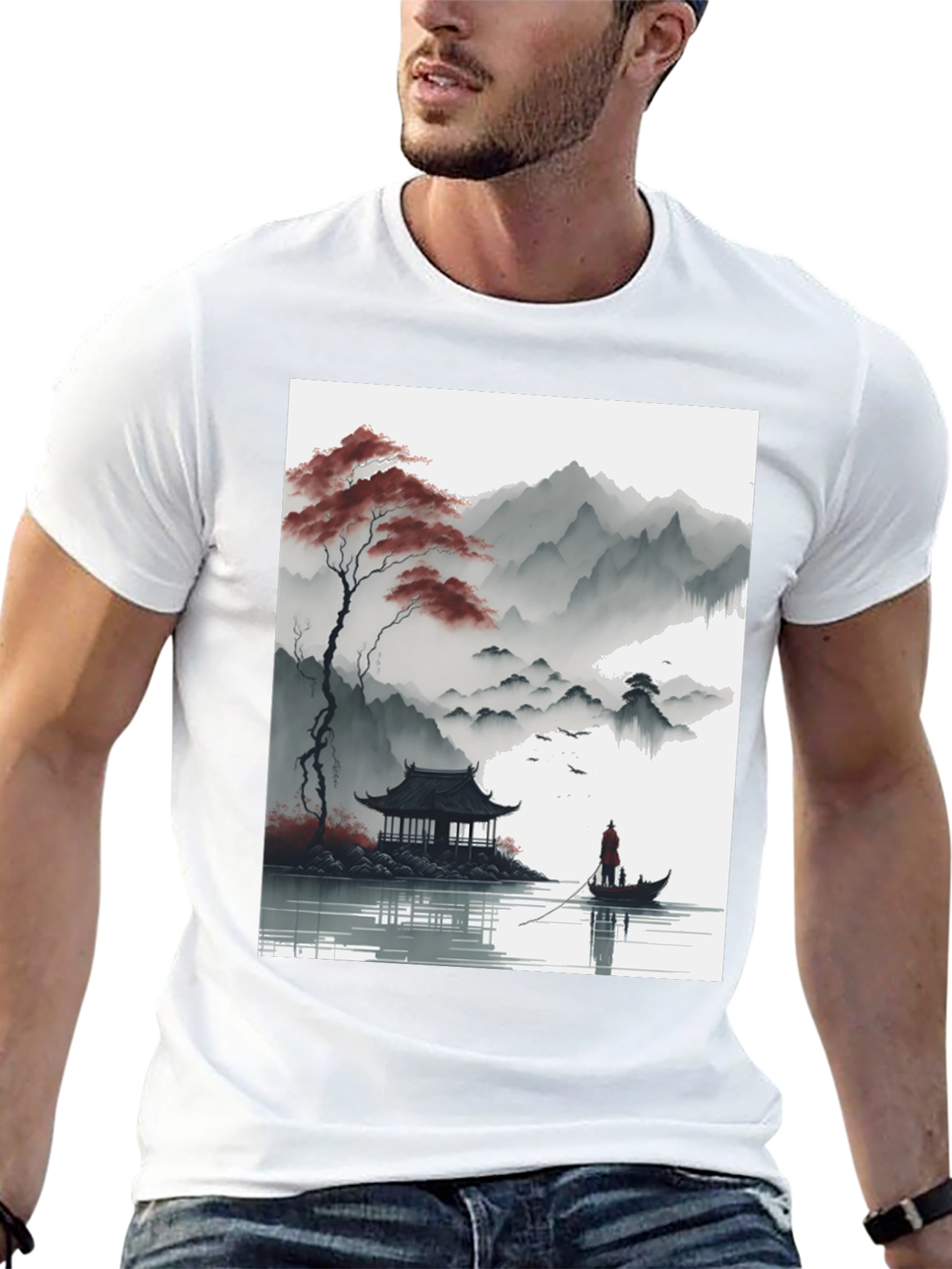Artistic Zen Landscape Black T-Shirt