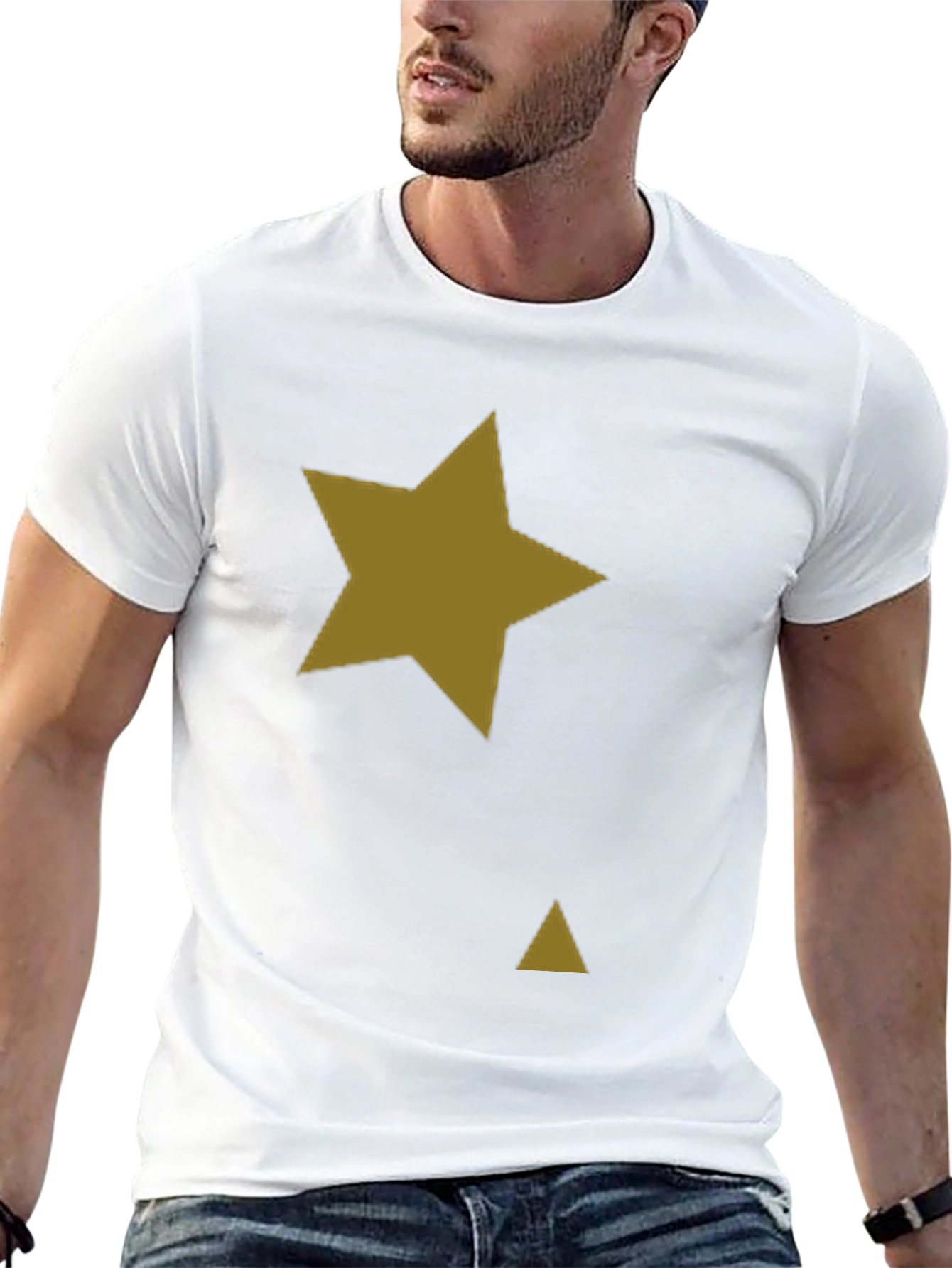 Black Tee with Gold Star & Triangle Graphic Print