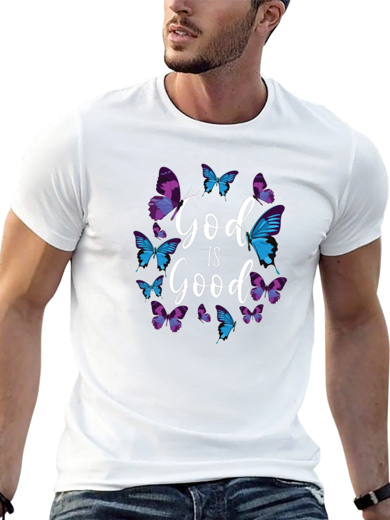 God Is Good Butterfly Graphic Black T-Shirt