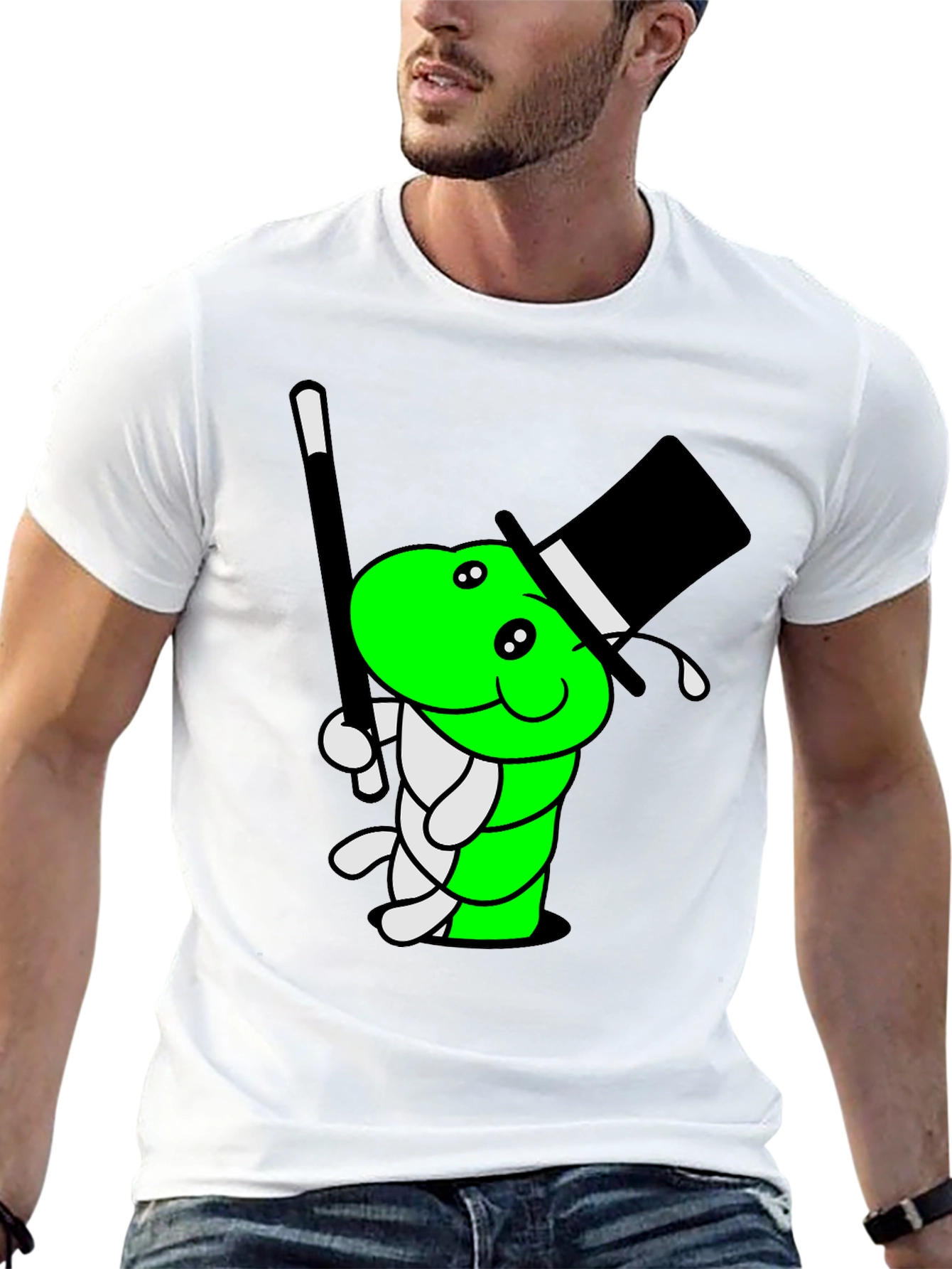 Cartoon Magician Worm Graphic Tee - Black Cotton