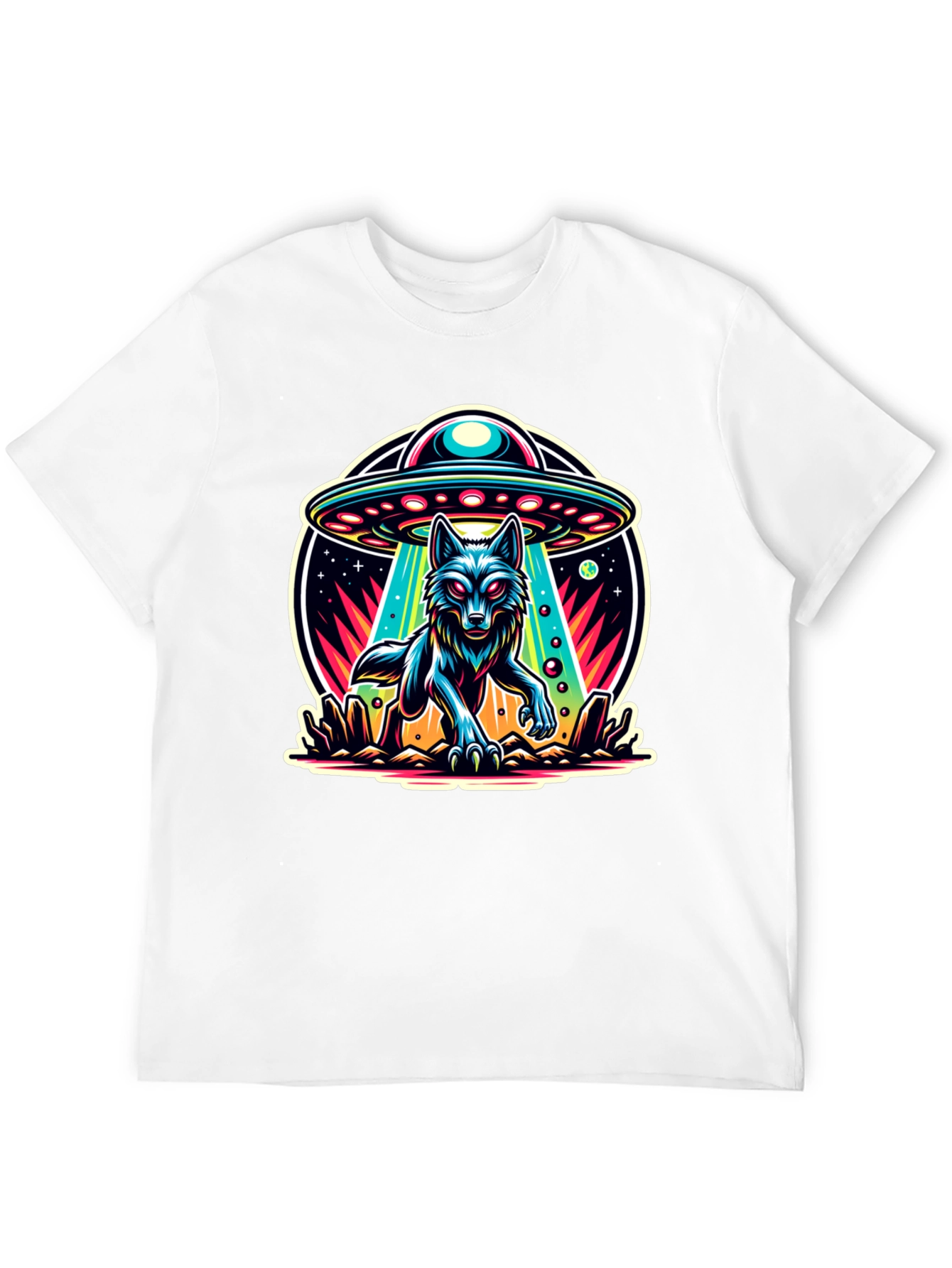 Wolf Abduction T-Shirt - Alien UFO Design