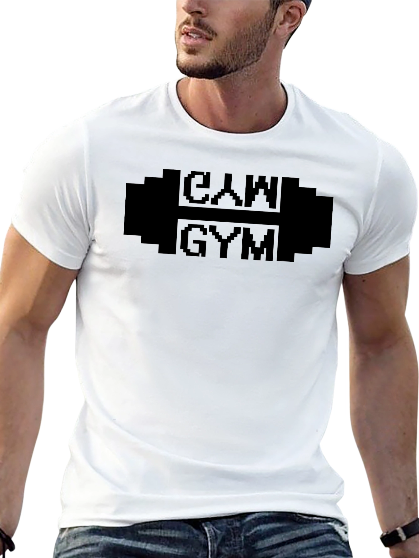 CAM Gym Black T-Shirt - Pixelated Weightlifting Design