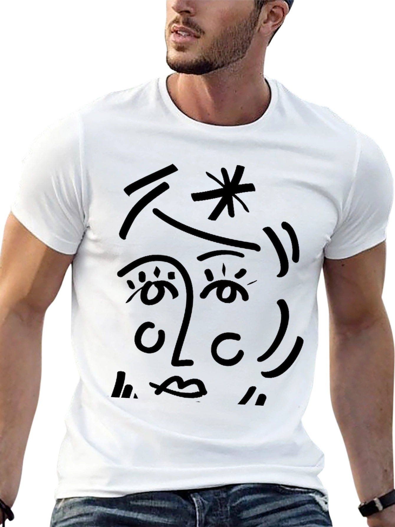 Abstract Face Graphic Tee - Stylish Black T-Shirt