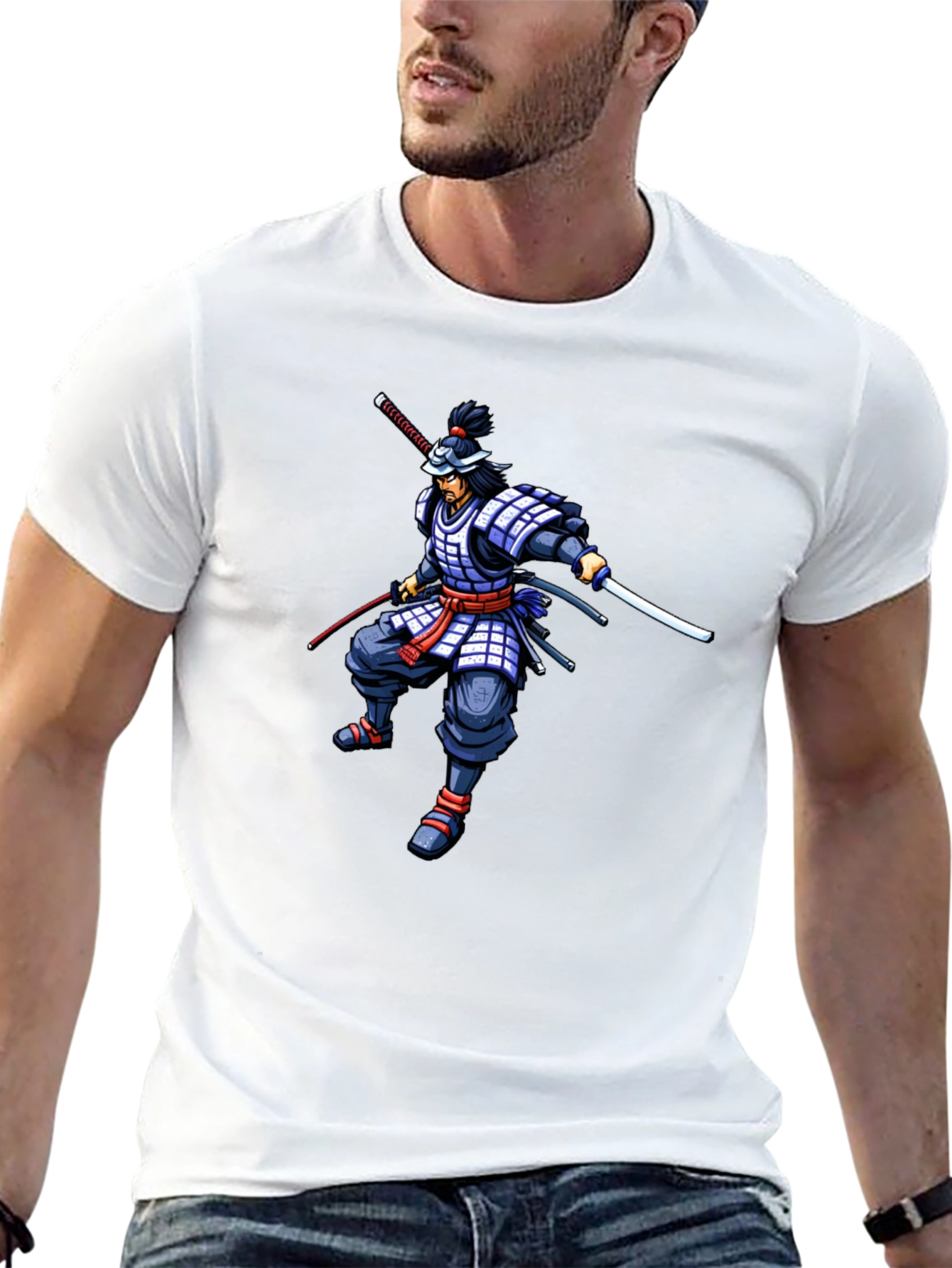 Samurai Warrior Graphic Print Black T-Shirt