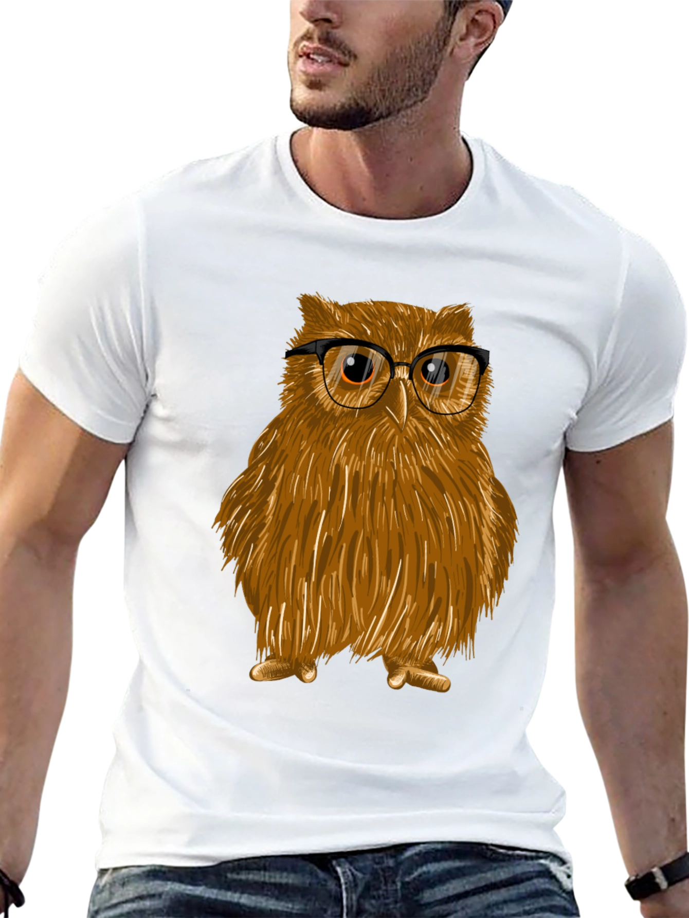 Owl with Glasses Graphic Tee - Unisex Cotton T-Shirt