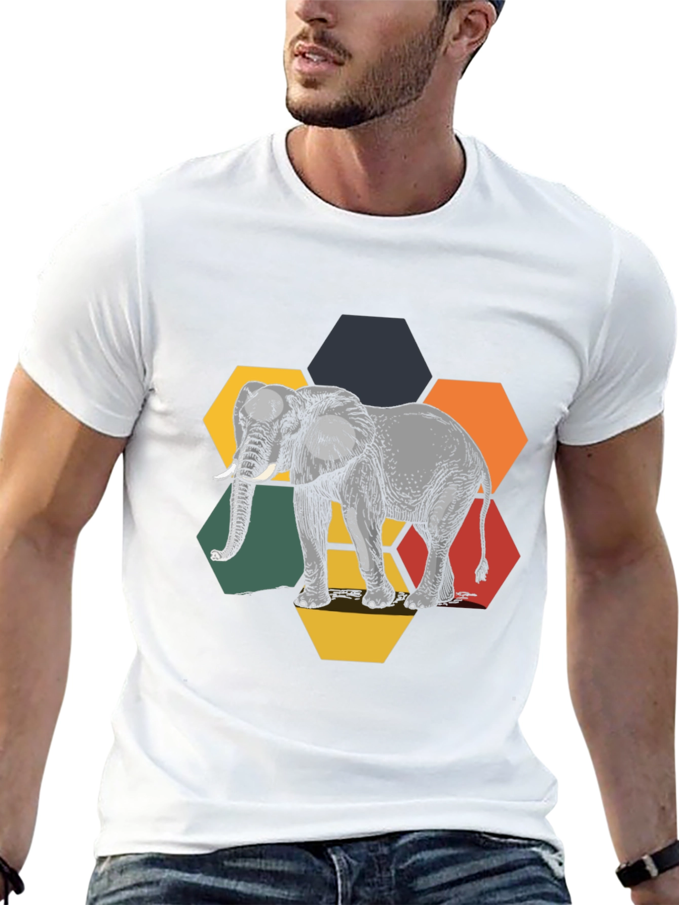 Elephant Hexagon Graphic Tee - Black