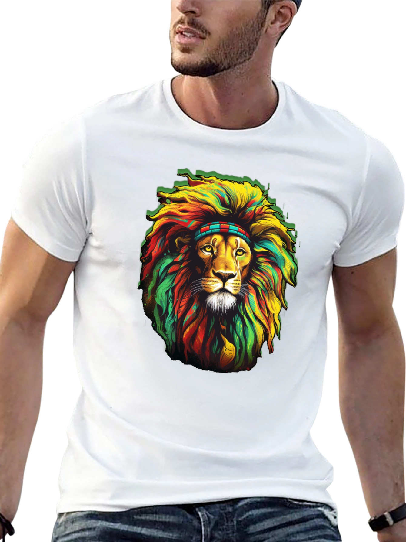 Rasta Lion Graphic T-Shirt - Black