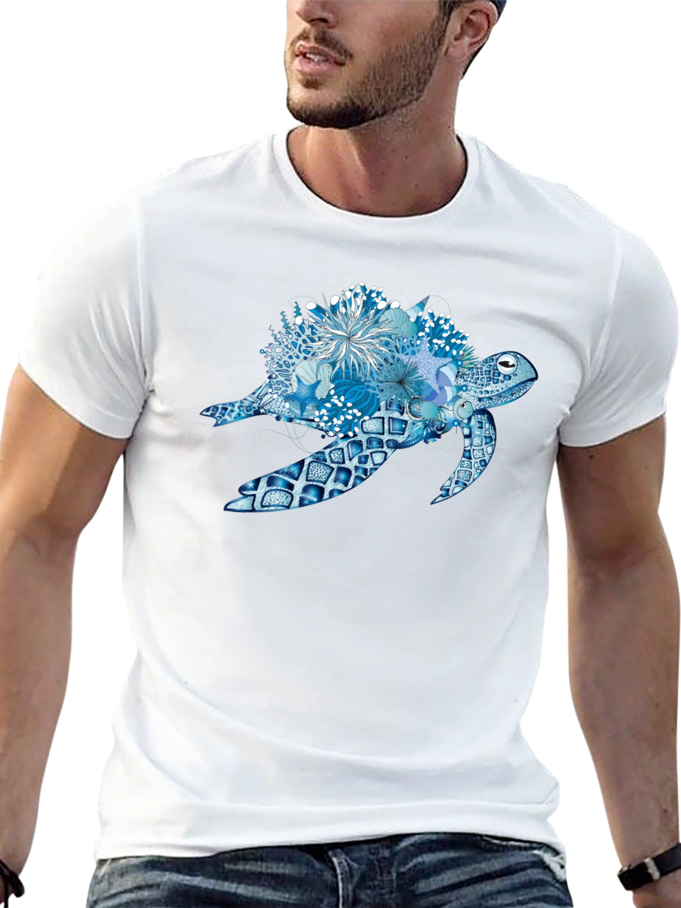 Blue Sea Turtle Floral T-Shirt