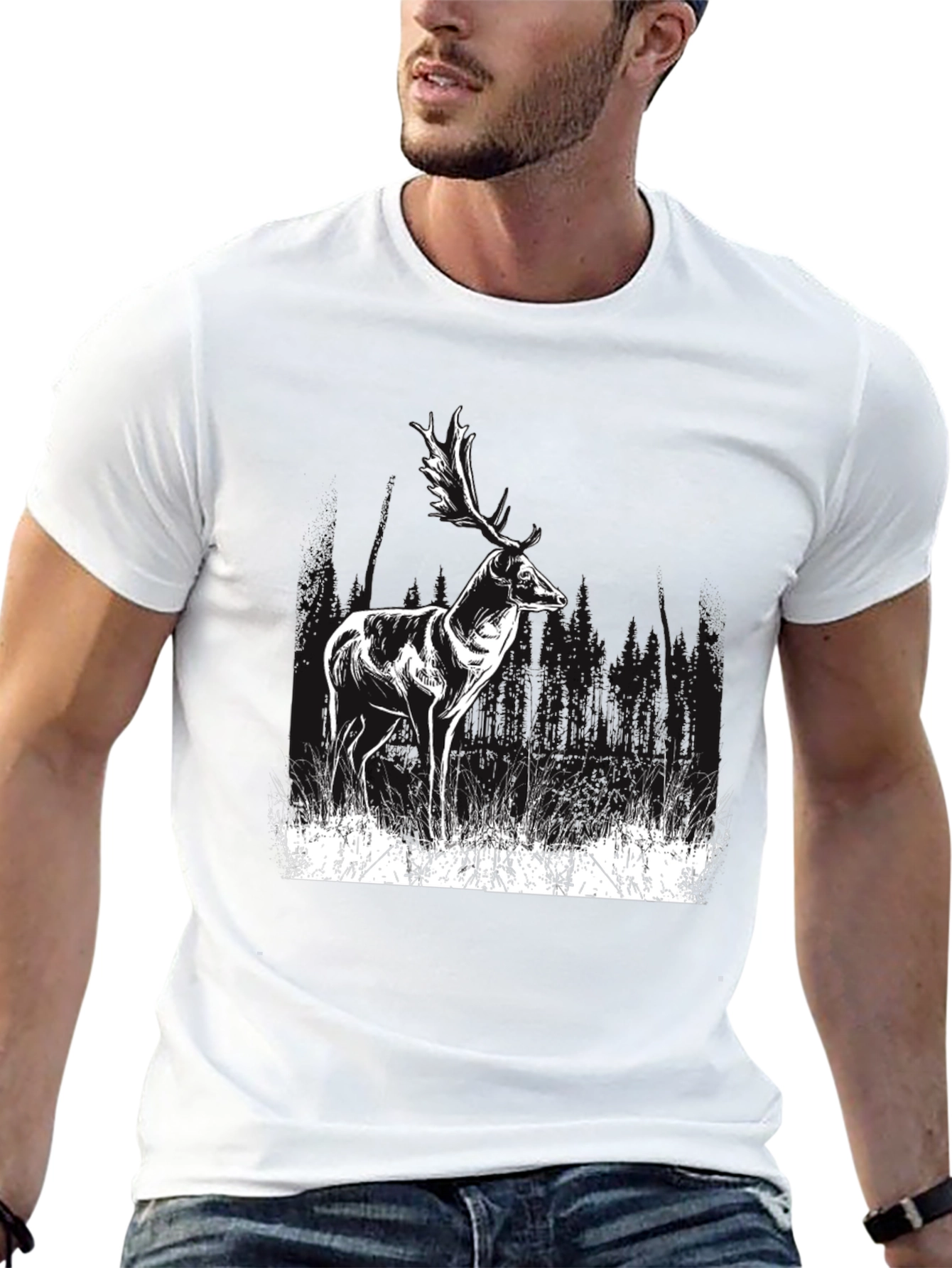 Deer Graphic Print Black T-Shirt