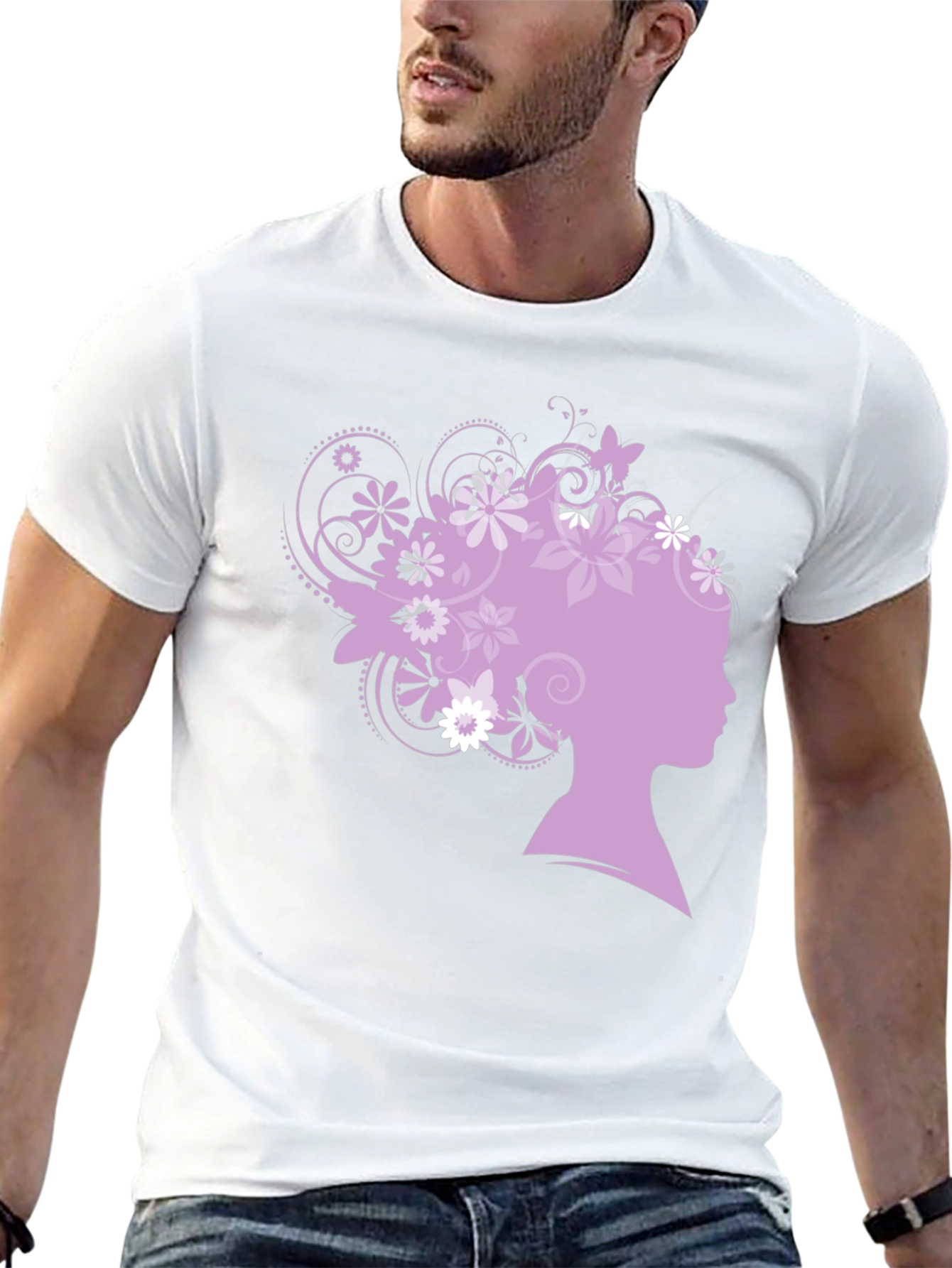 Floral Silhouette Graphic Tee - Black Cotton Blend