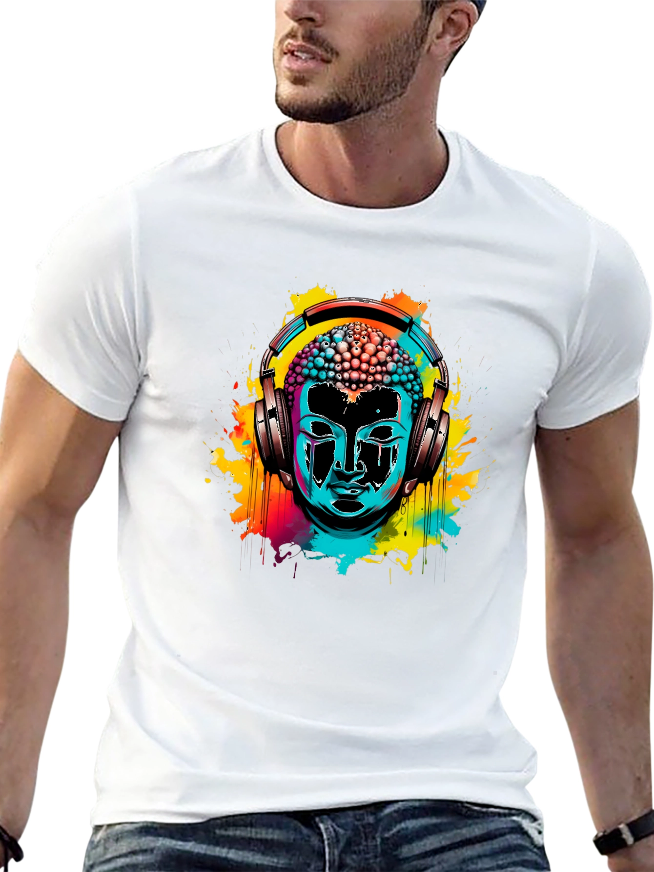 Buddha Headphone Graphic Tee - Vibrant Design