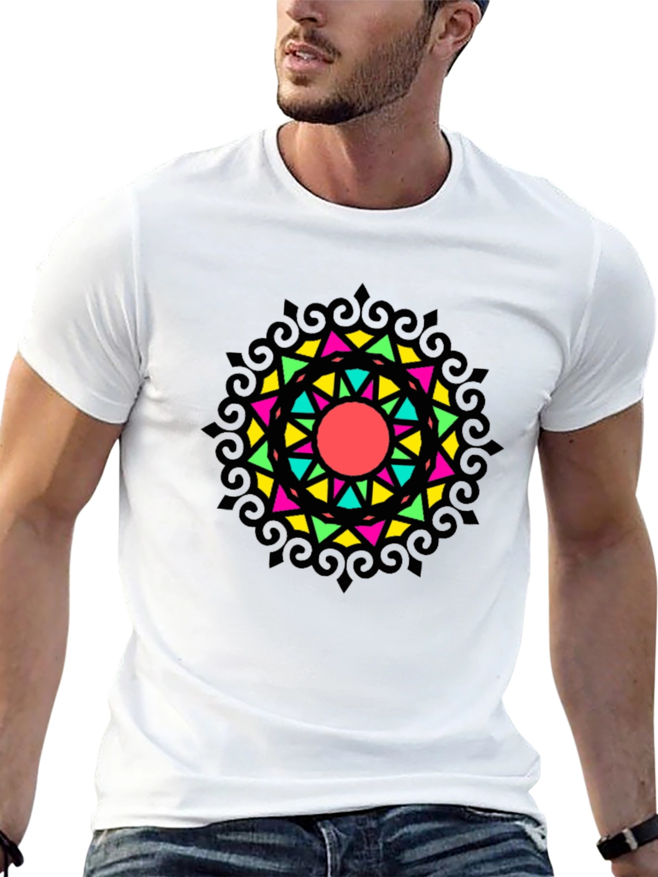Geometric Mandala Graphic Print Black Tee