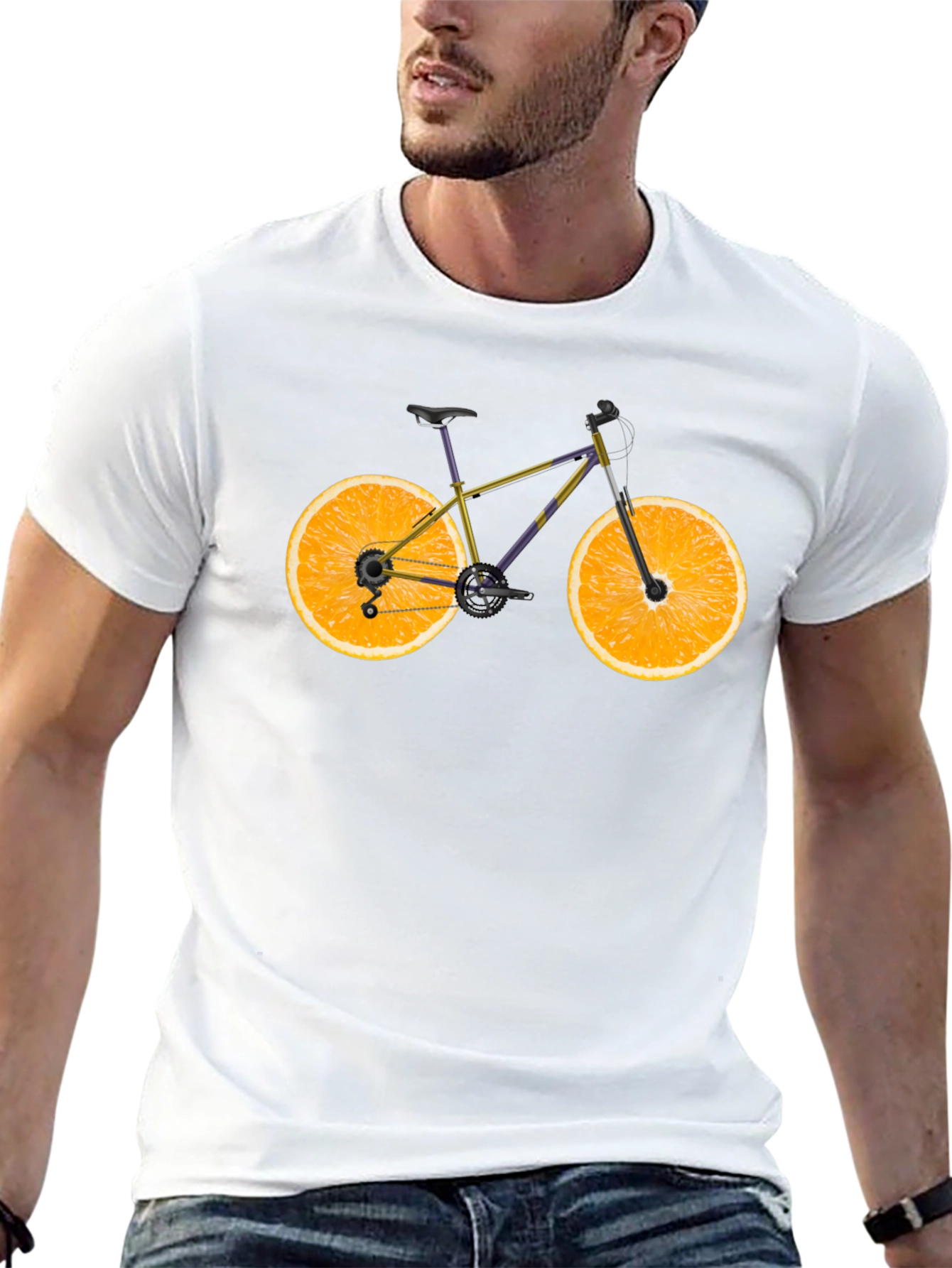 Novelty Orange Bike Graphic T-Shirt