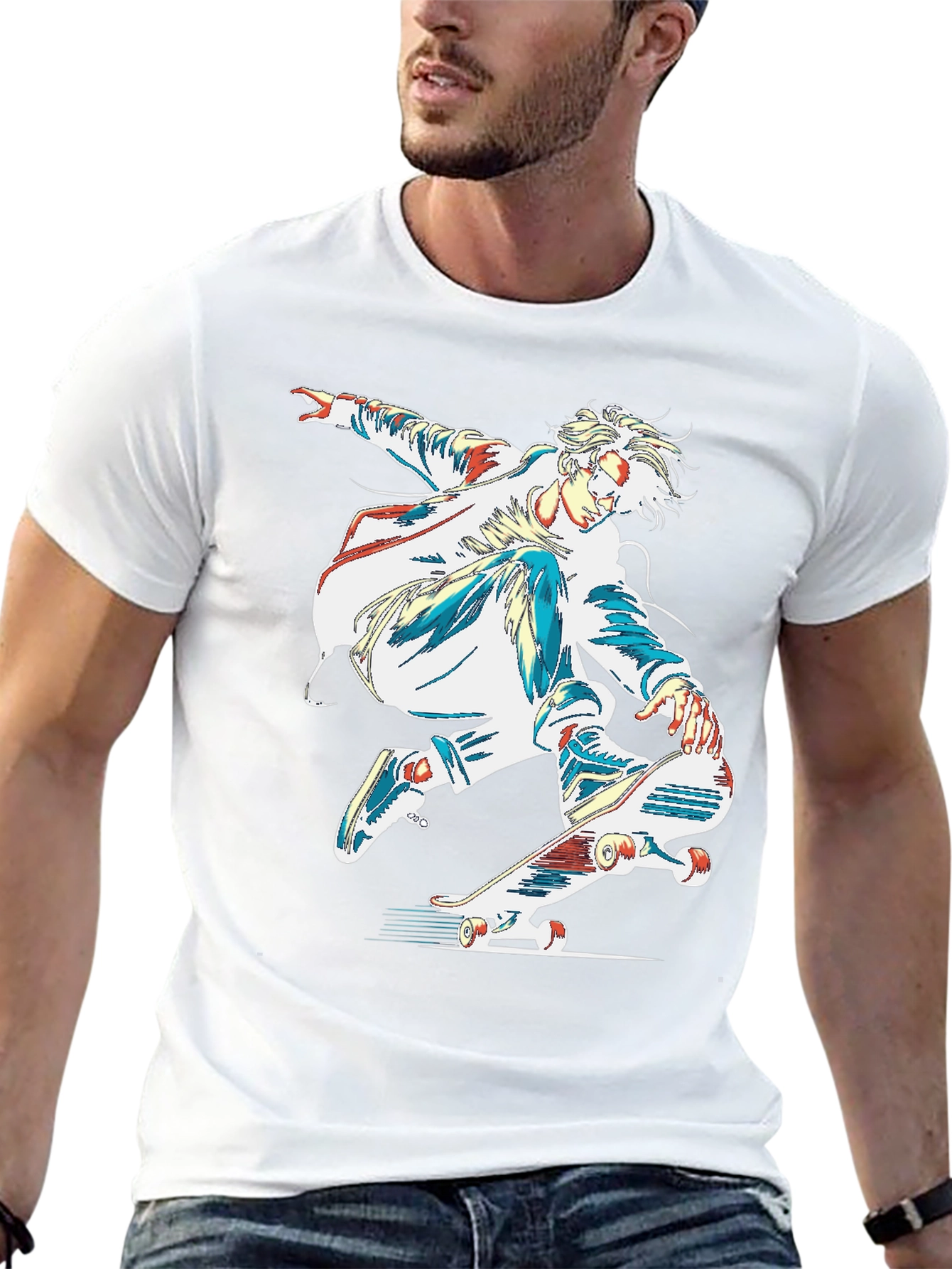 Skateboarder Graphic Print Black T-Shirt