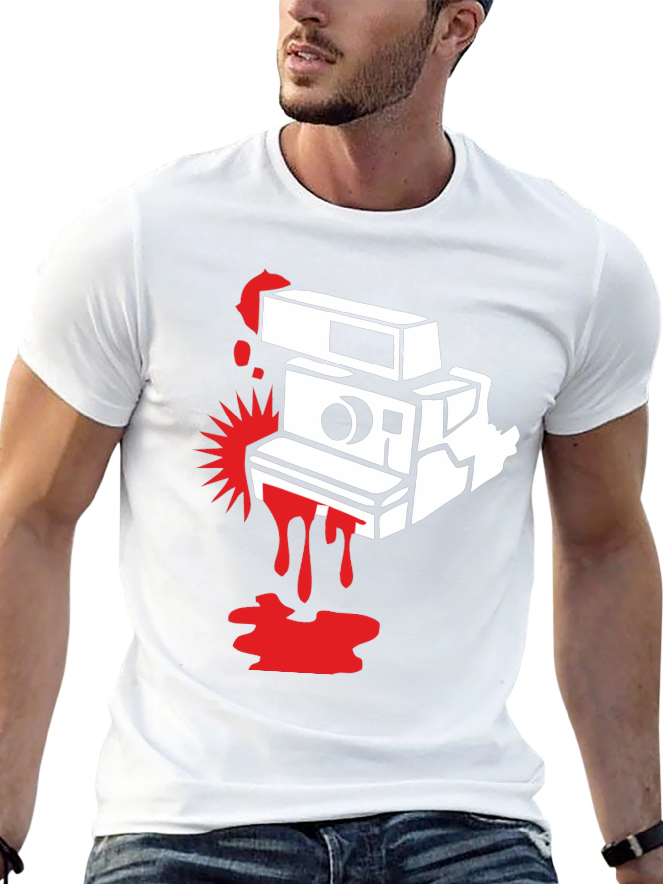 Retro Camera Graphic Tee - Black Cotton T-Shirt
