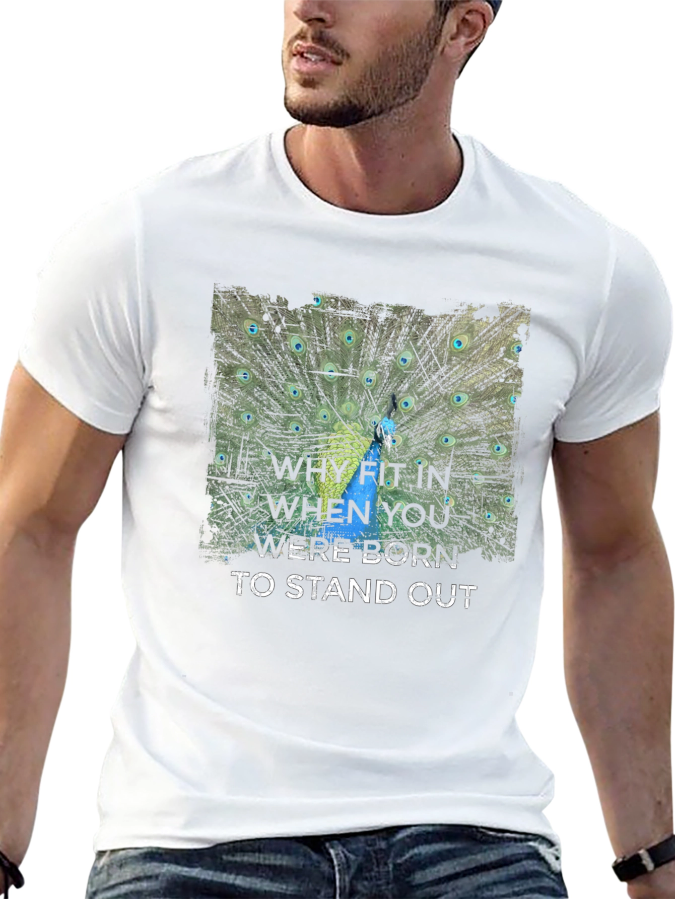 Stand Out Peacock Graphic Tee - Black Cotton T-Shirt