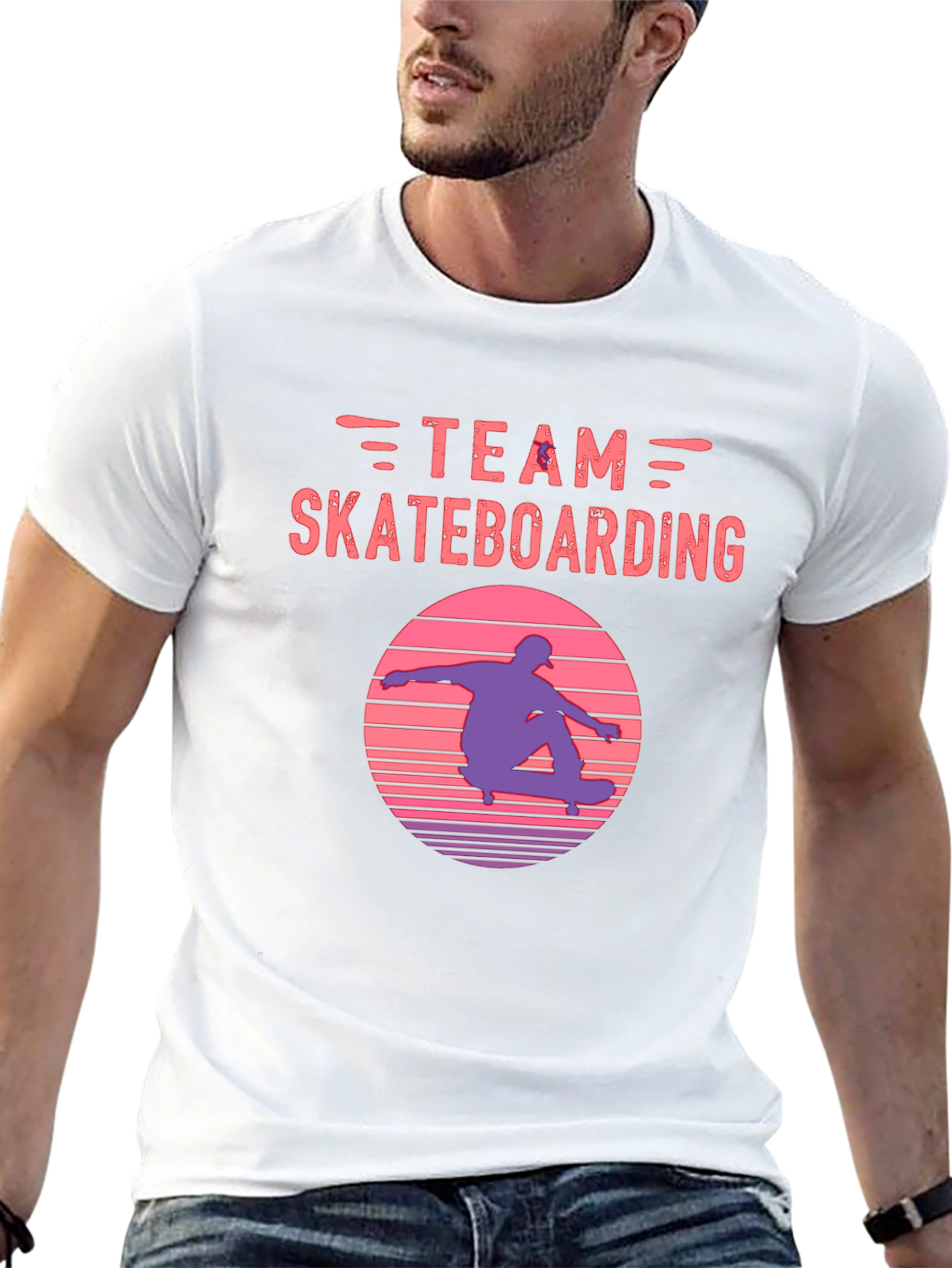 Team Skateboarding Graphic Tee - Retro Sunset Skater Shirt