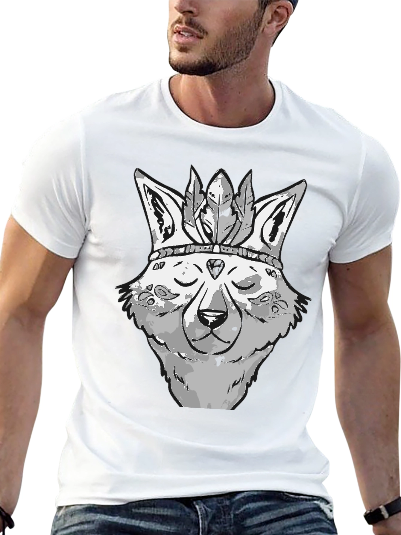 Wolf Head T-Shirt - Native American Style Tee
