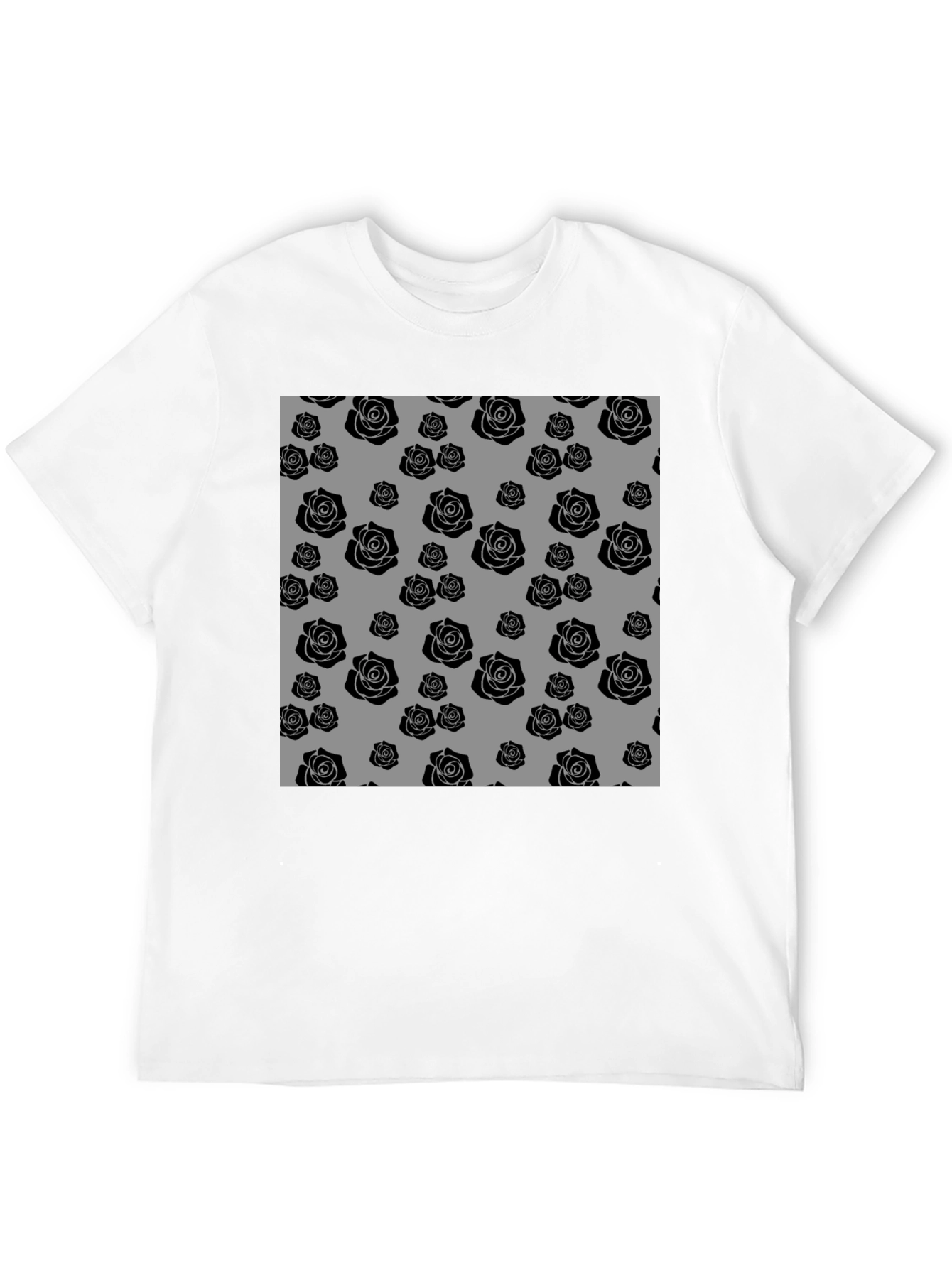 Black T-Shirt with Rose Pattern