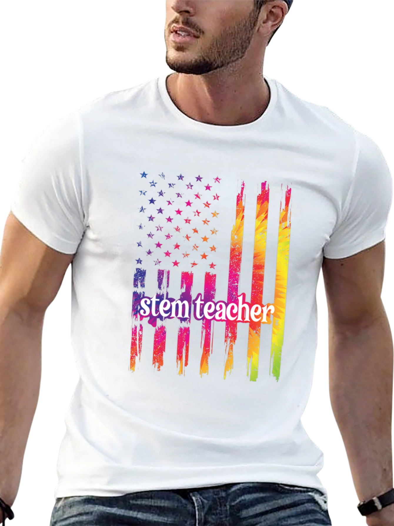 STEM Teacher USA Flag Graphic T-Shirt