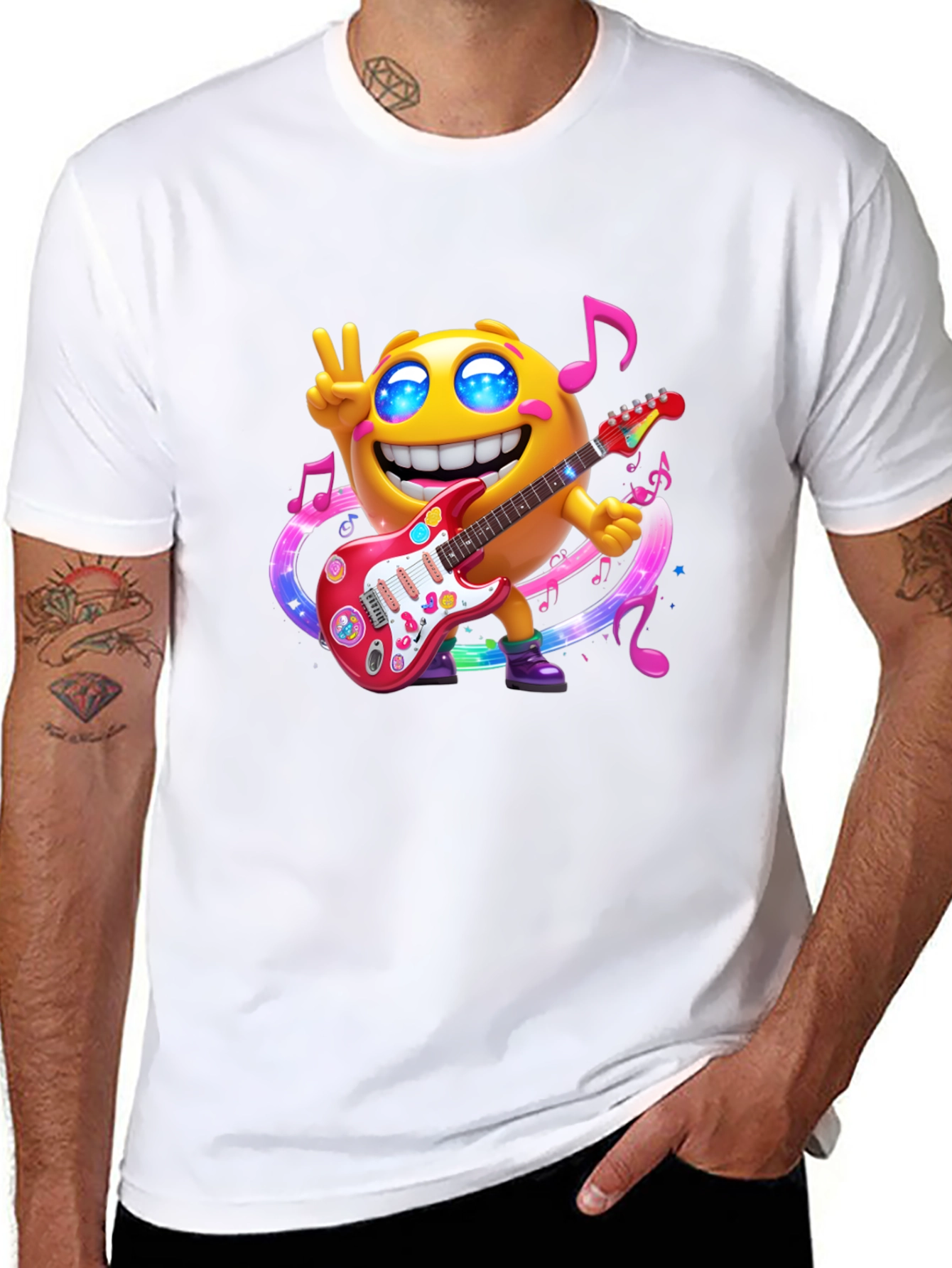 Cool Emoji Guitar Player Black T-Shirt