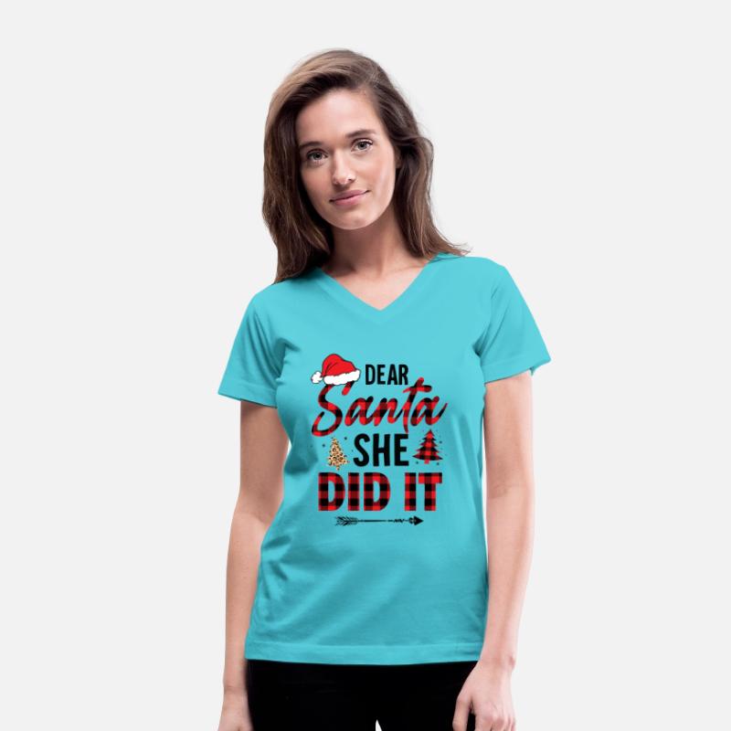 Funny Christmas Shirts Dear Santa She Did It