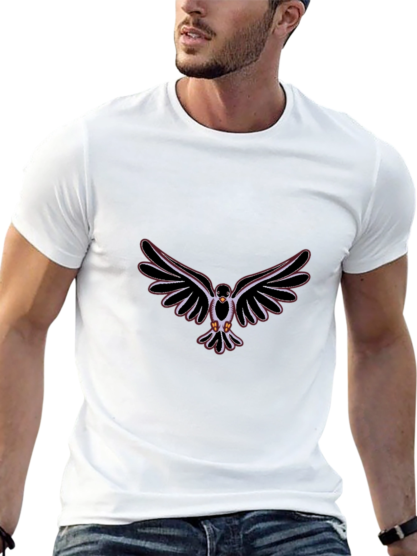 Black Tee with Dove Graphic