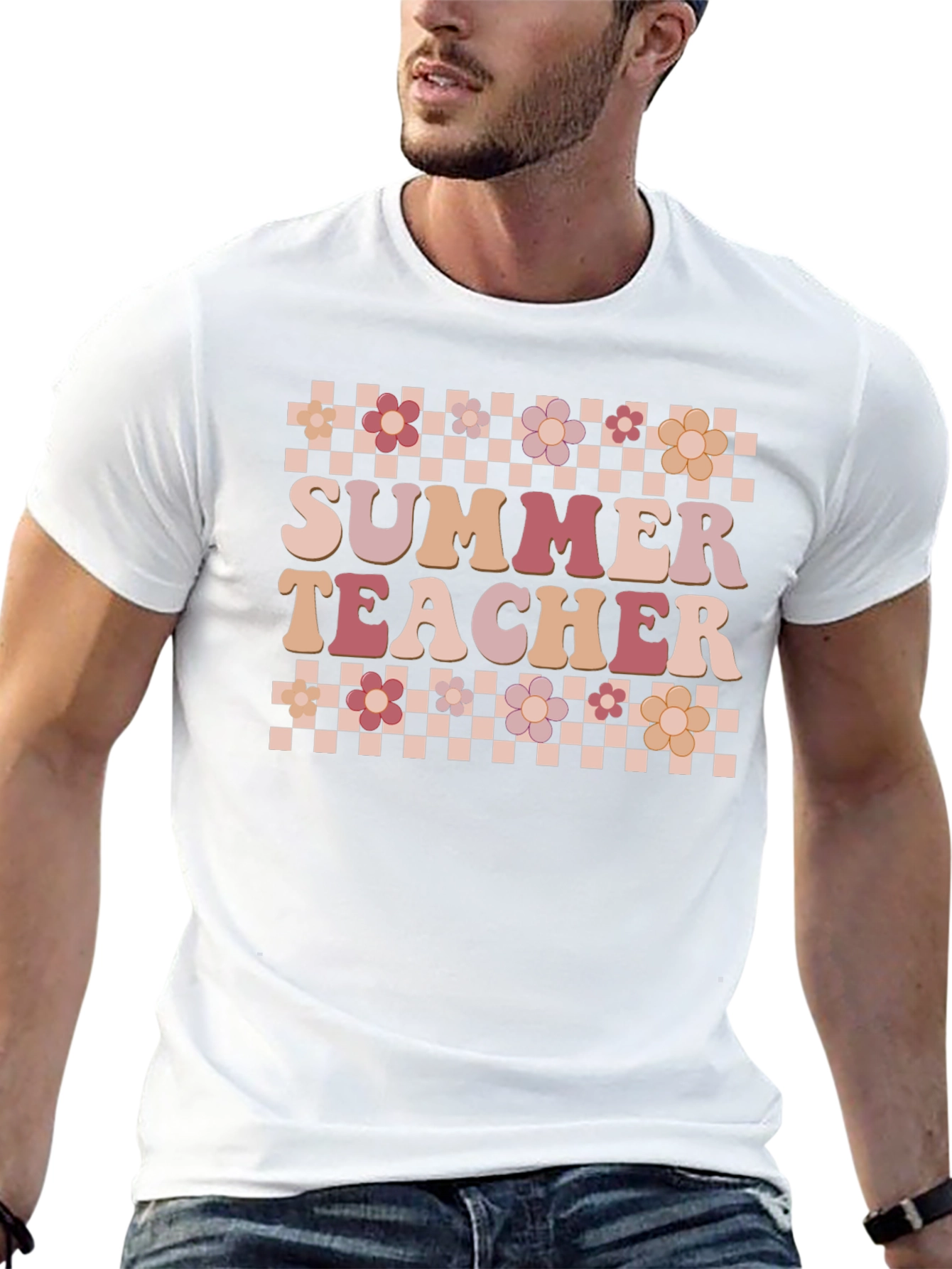 Summer Teacher Graphic Tee - Retro Floral Design