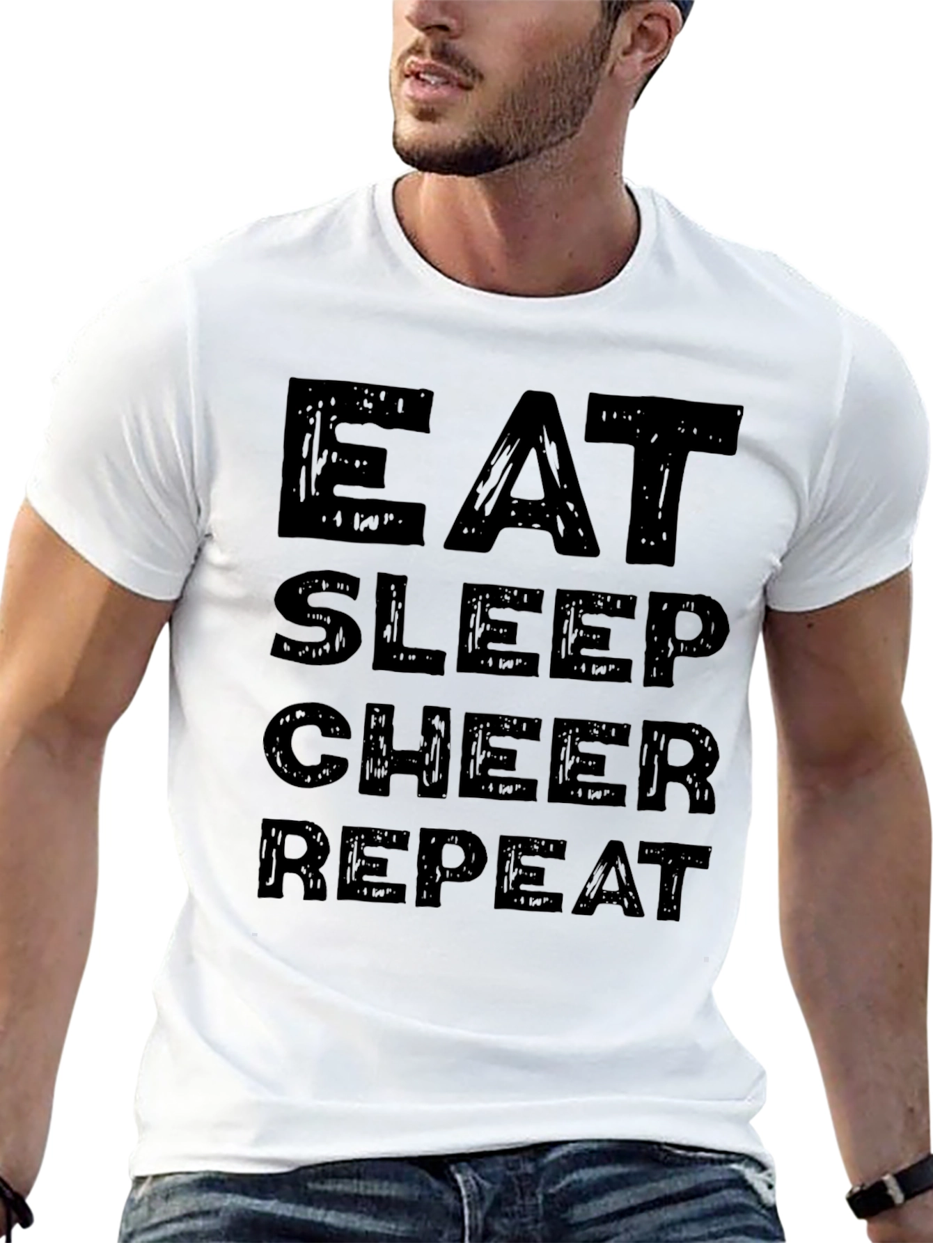 Eat Sleep Cheer Repeat Black Graphic Tee Shirt