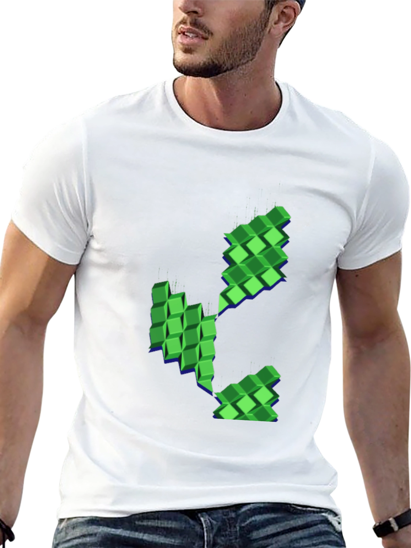 Pixelated Plant Graphic Black T-Shirt