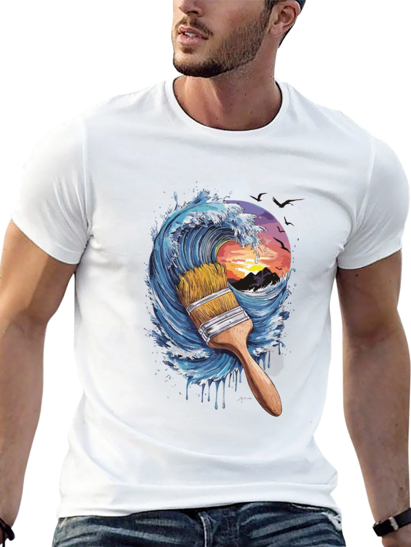 Wave Paintbrush Black Graphic Tee