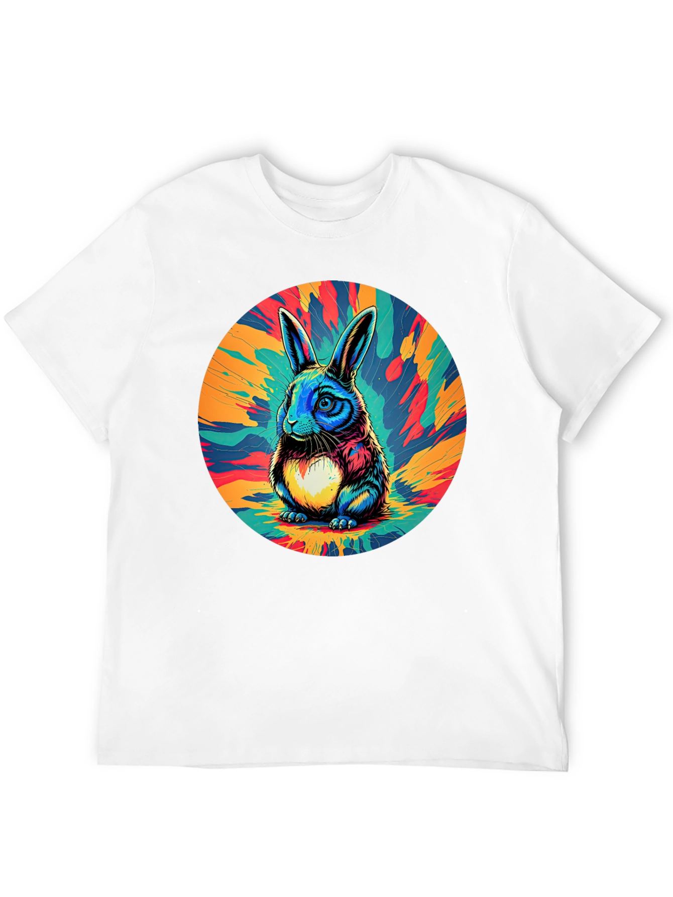 Psychedelic Rabbit Graphic Tee - Stylish Black T-Shirt