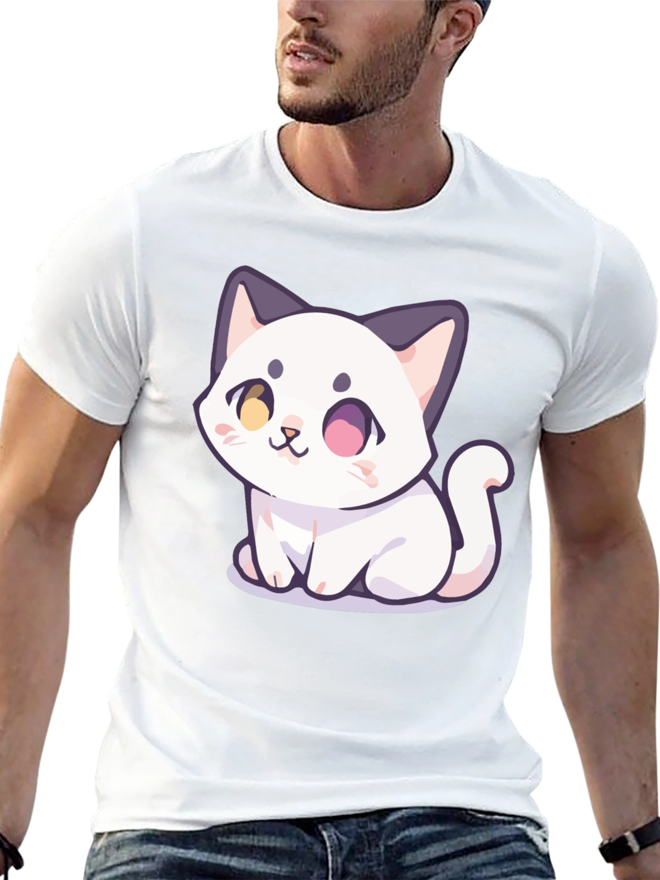 Cute Cartoon Cat Graphic T-Shirt - Black