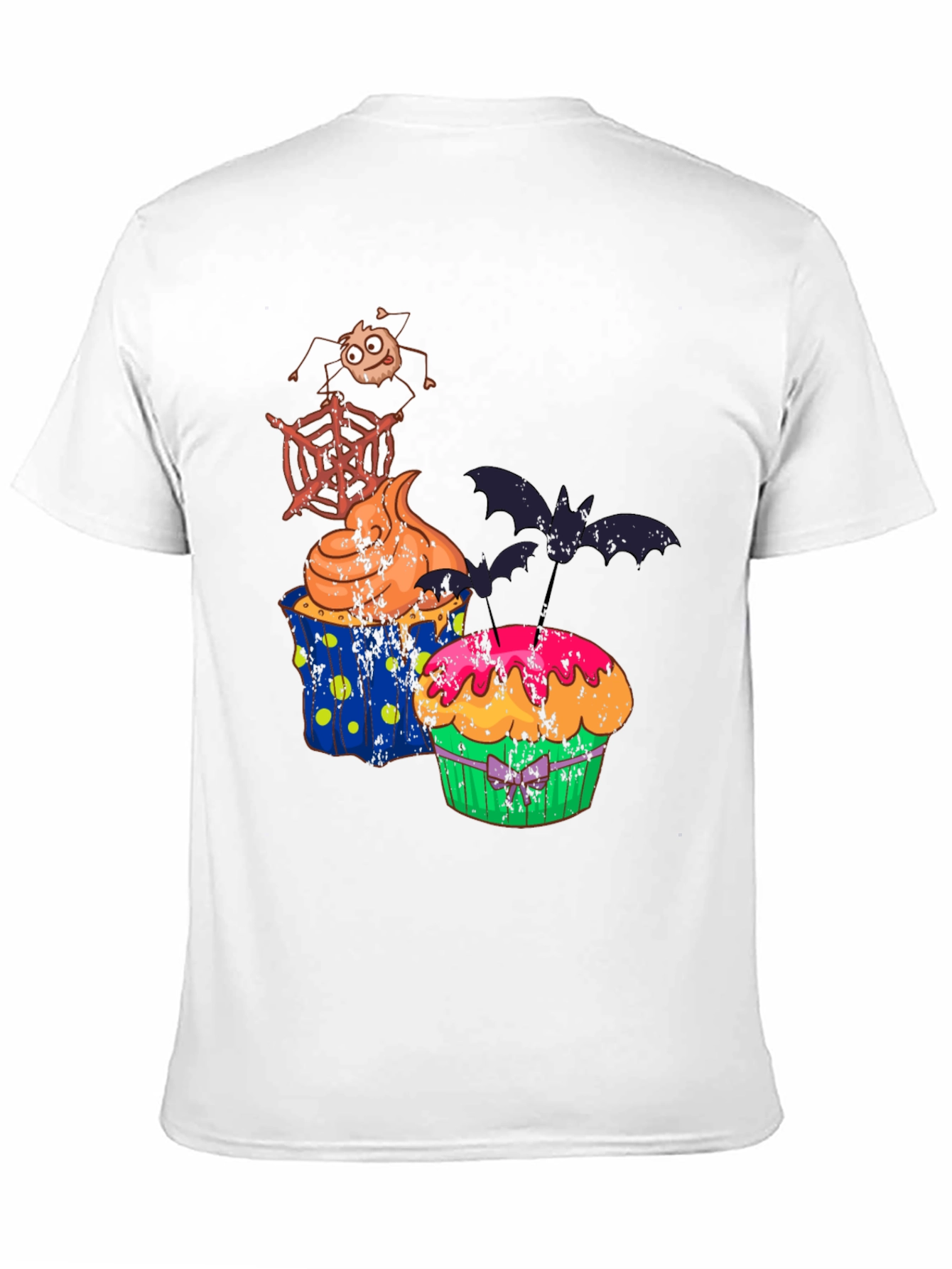Halloween Cupcake T-Shirt Bat Spider Web Graphic Tee