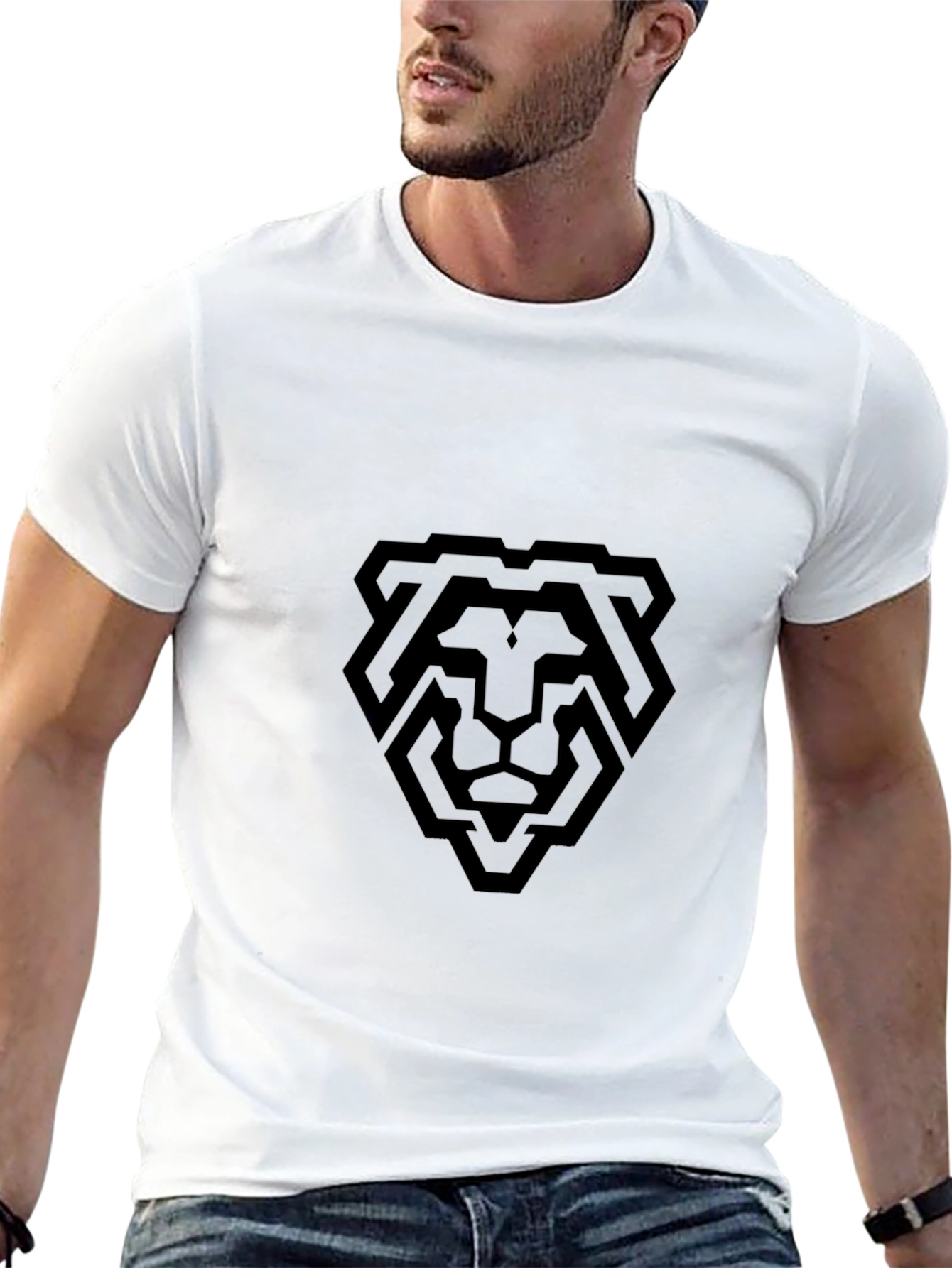 Geometric Lion Graphic Tee - Modern Black T-Shirt