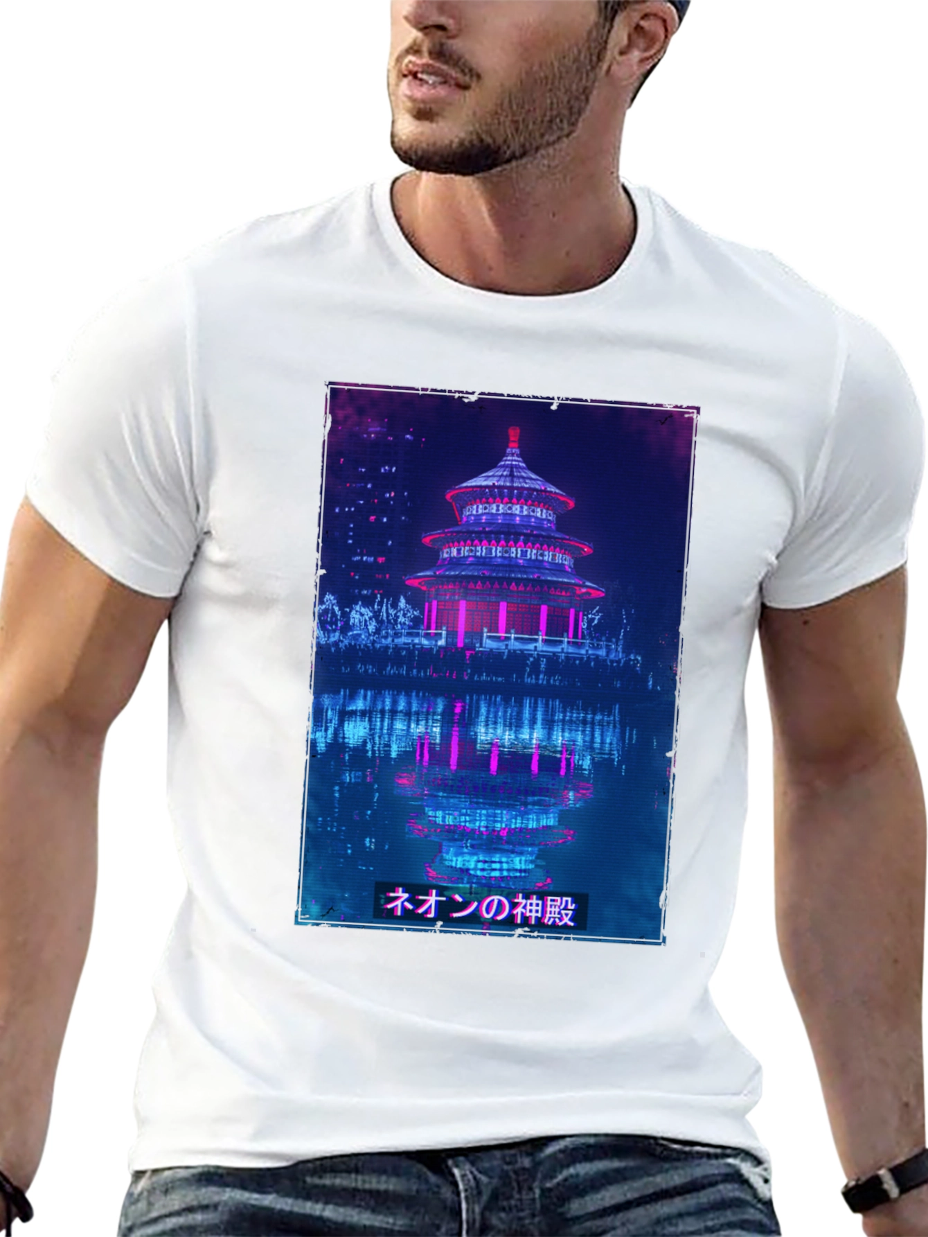 Neon Temple Graphic Tee - Cyberpunk Style