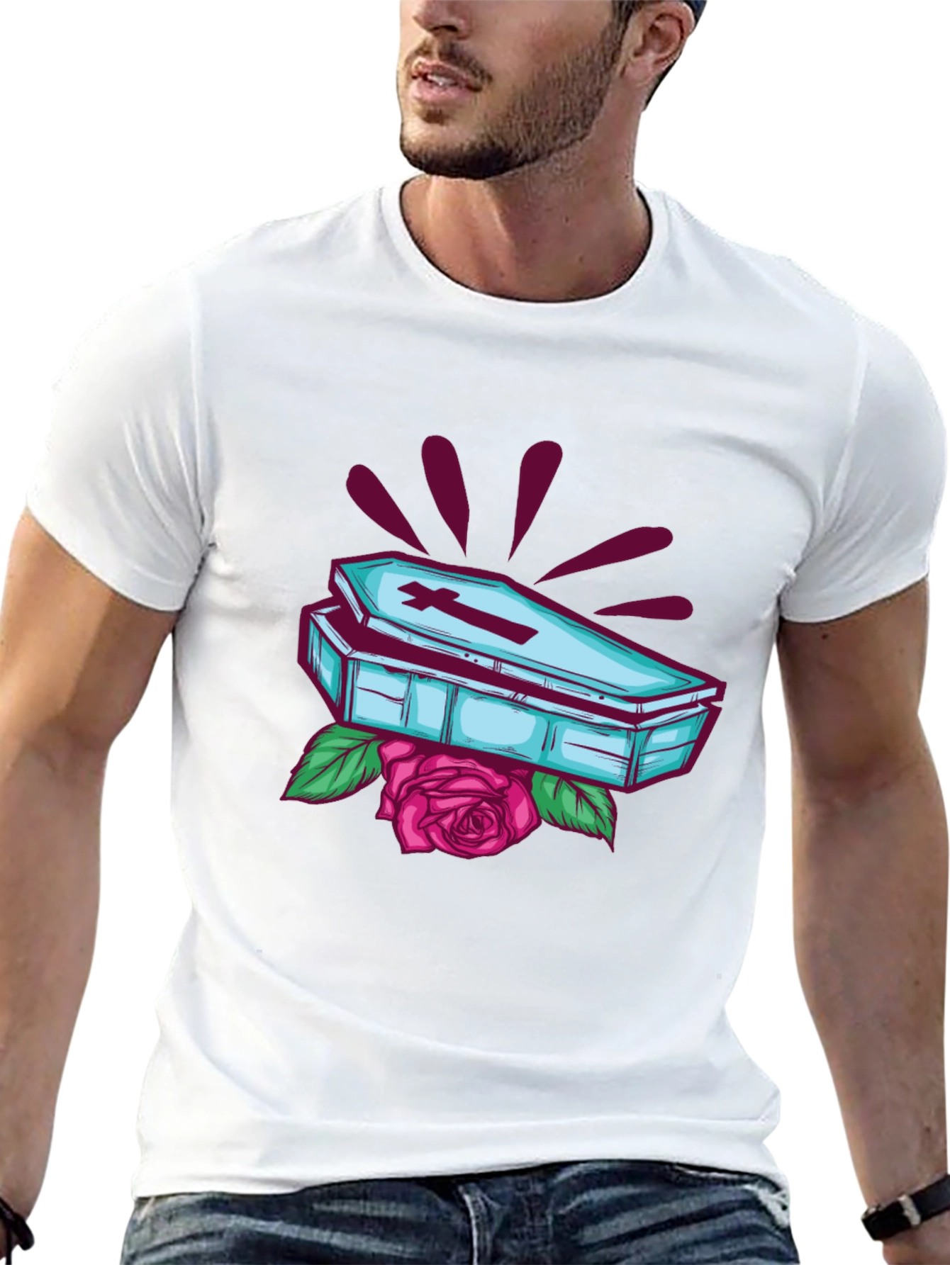 Gothic Coffin & Rose Graphic Tee - Black T-Shirt