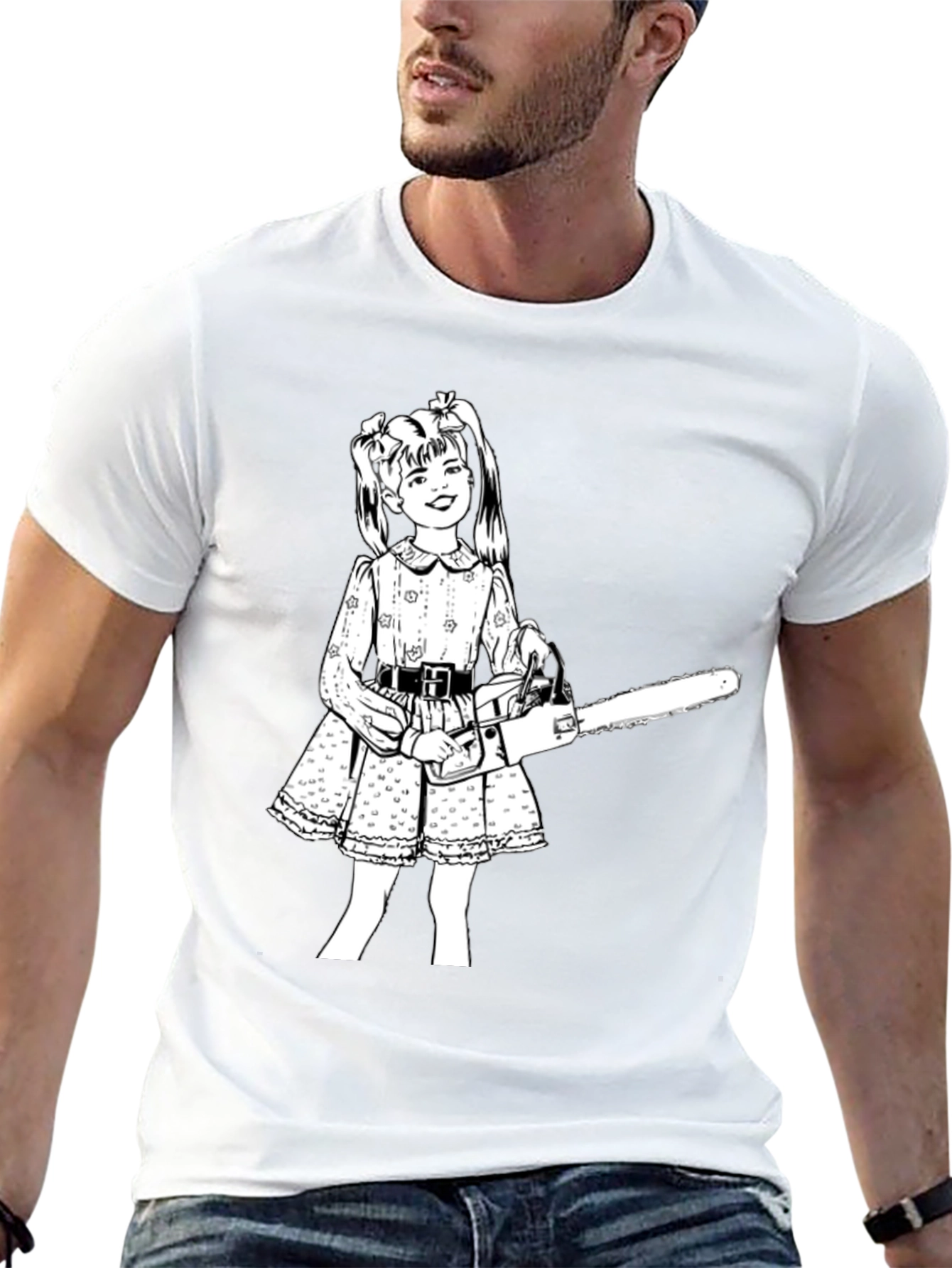 Creepy Cute Girl Chainsaw Black T-Shirt