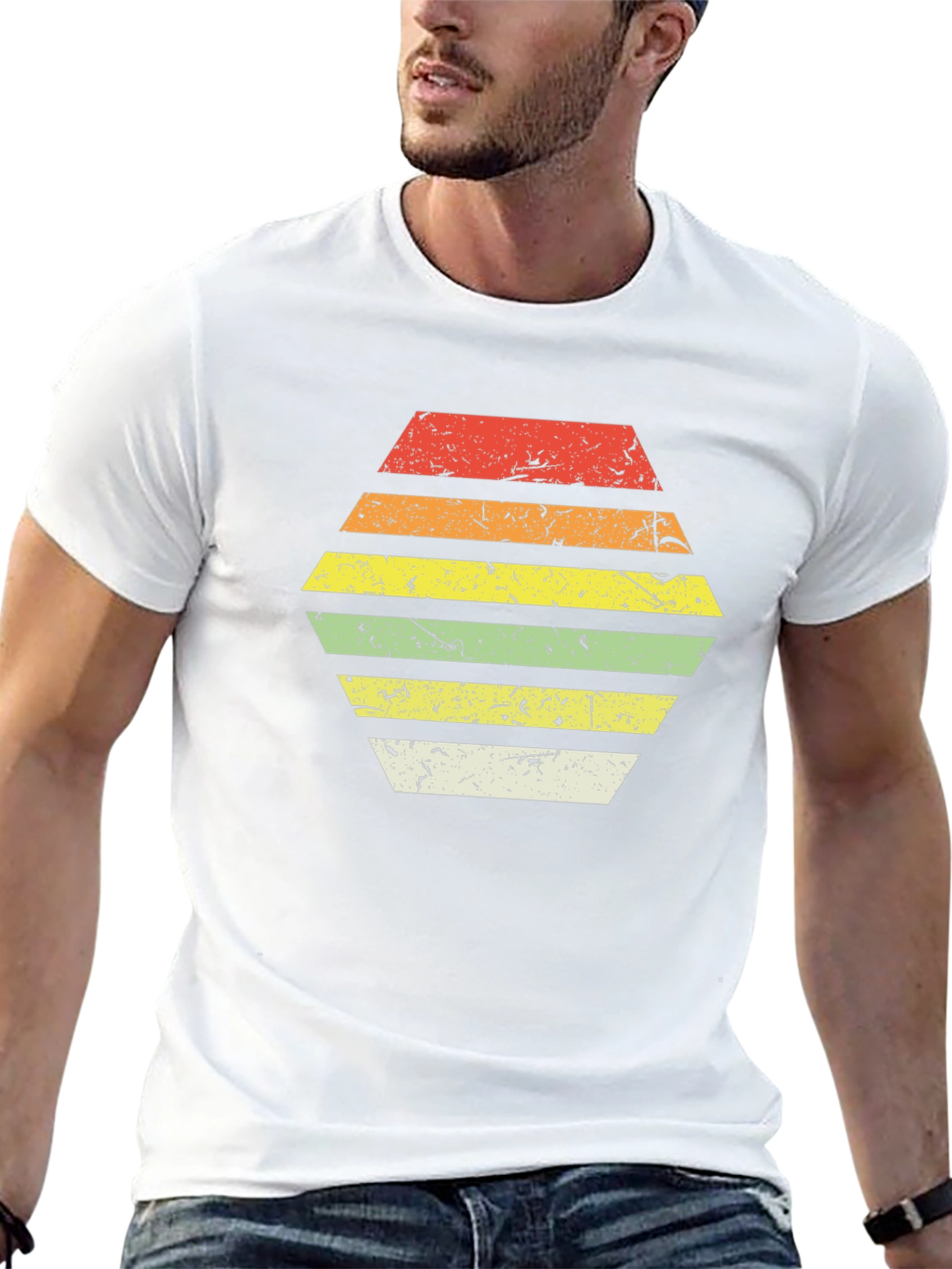 Retro Striped Hexagon Graphic Tee - Black