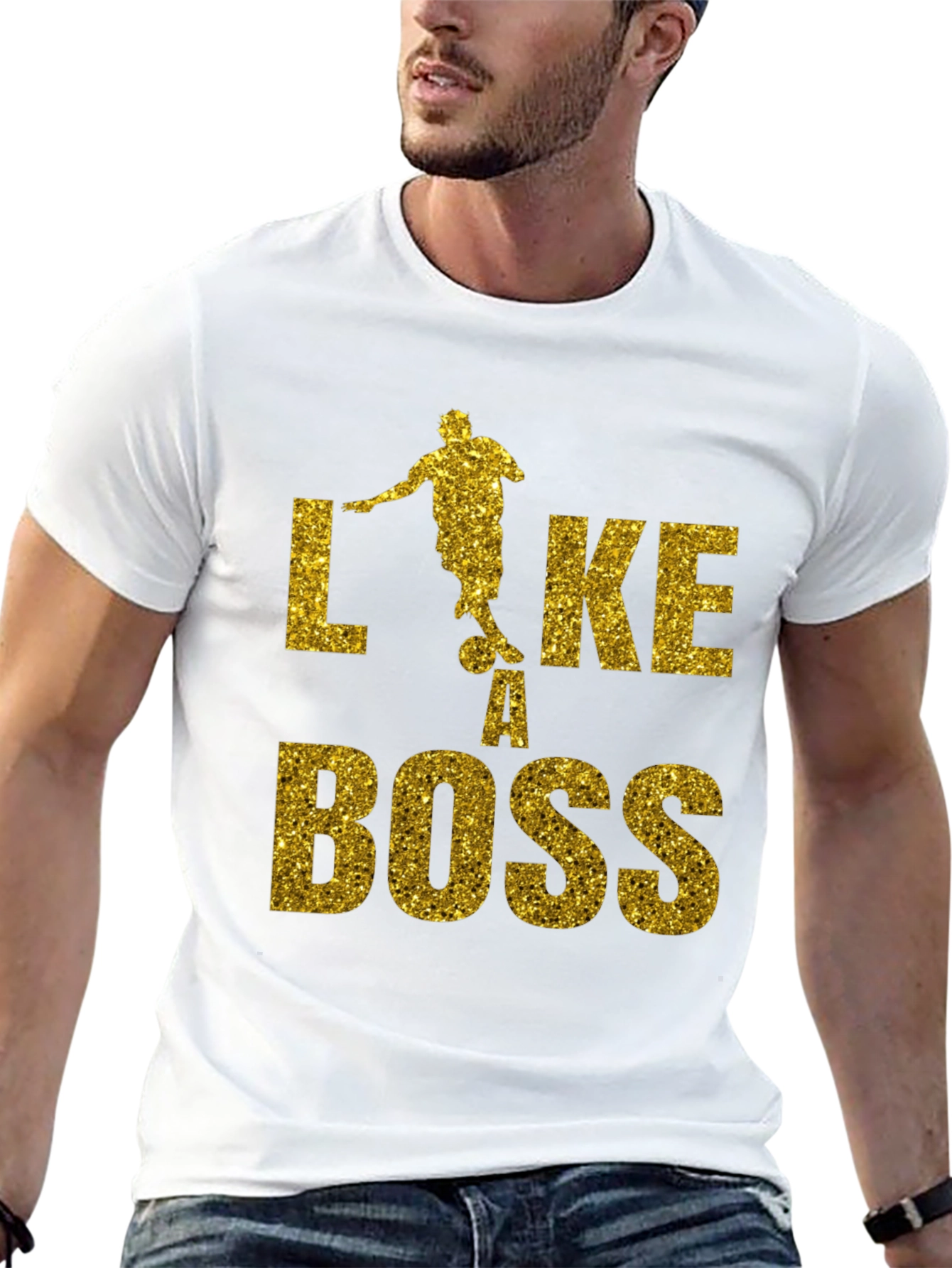Like a Boss Gold Glitter Soccer T-Shirt