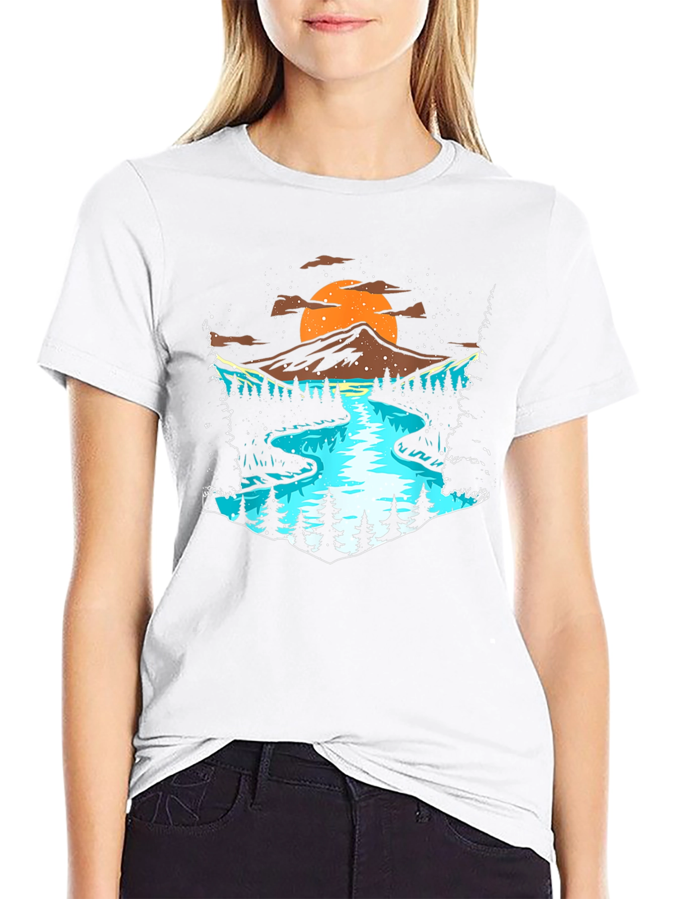 Nature Graphic Tee - Mountain River Scene