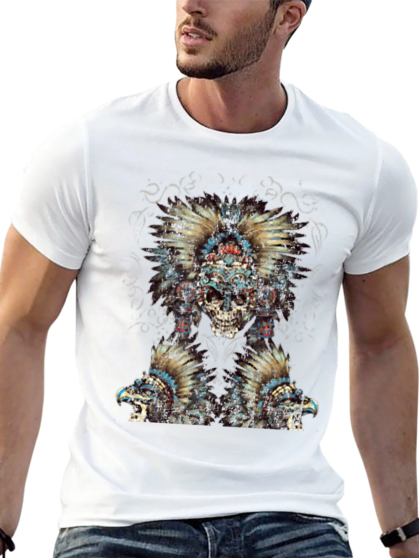 Skull Feather Headdress Graphic T-Shirt