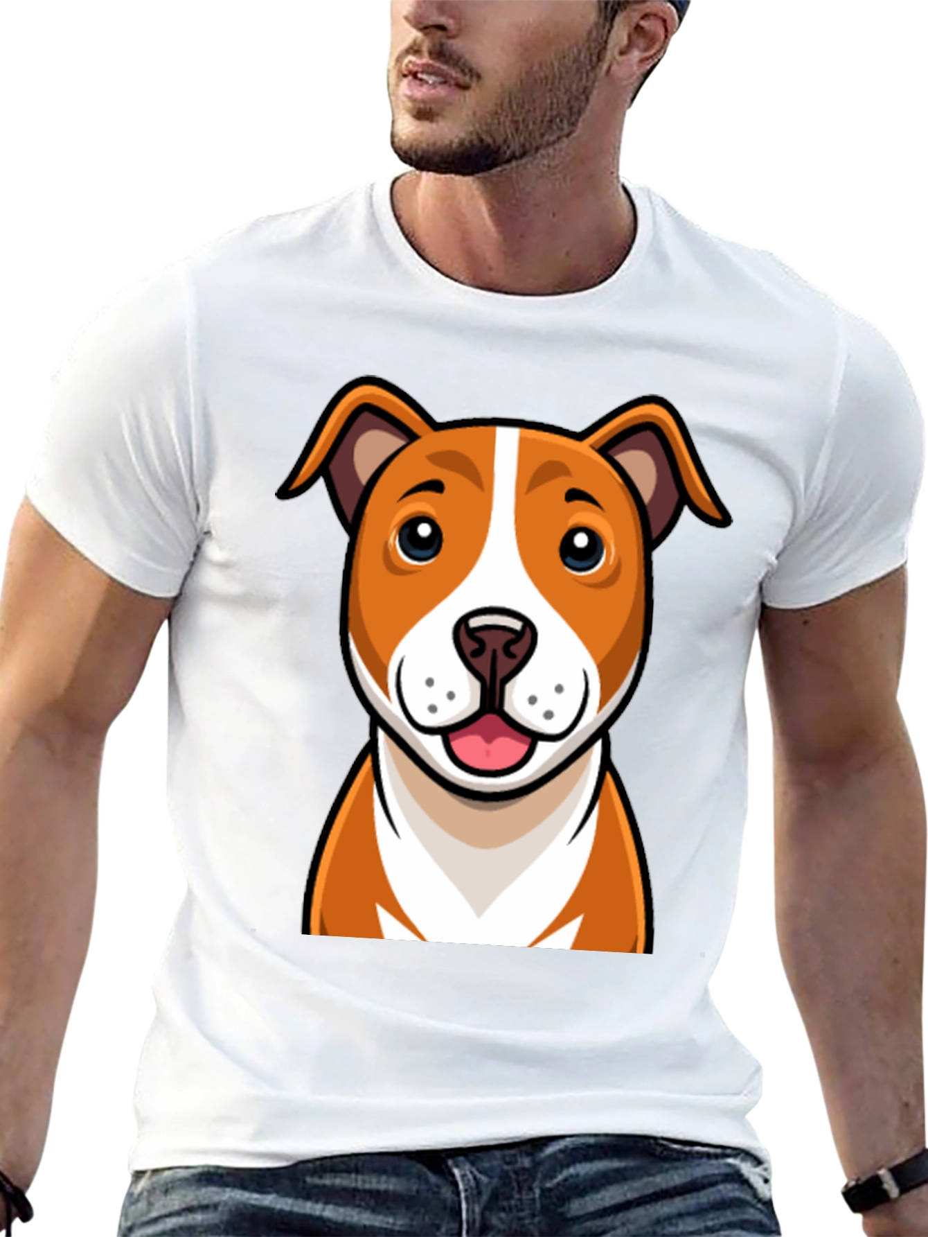 Cartoon Dog Graphic Tee - Black Crew Neck T-Shirt