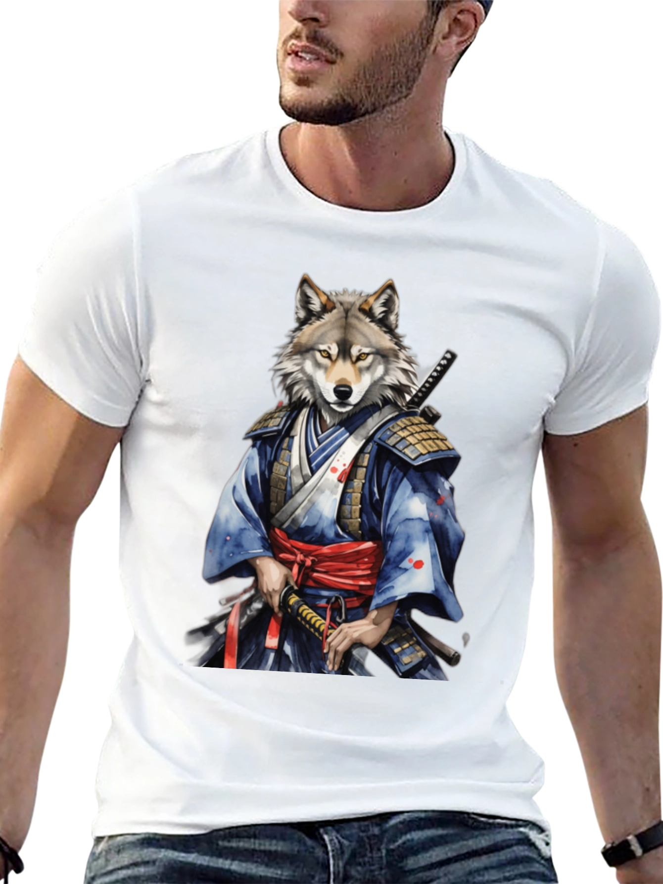 Samurai Wolf Graphic Tee - Unique Design