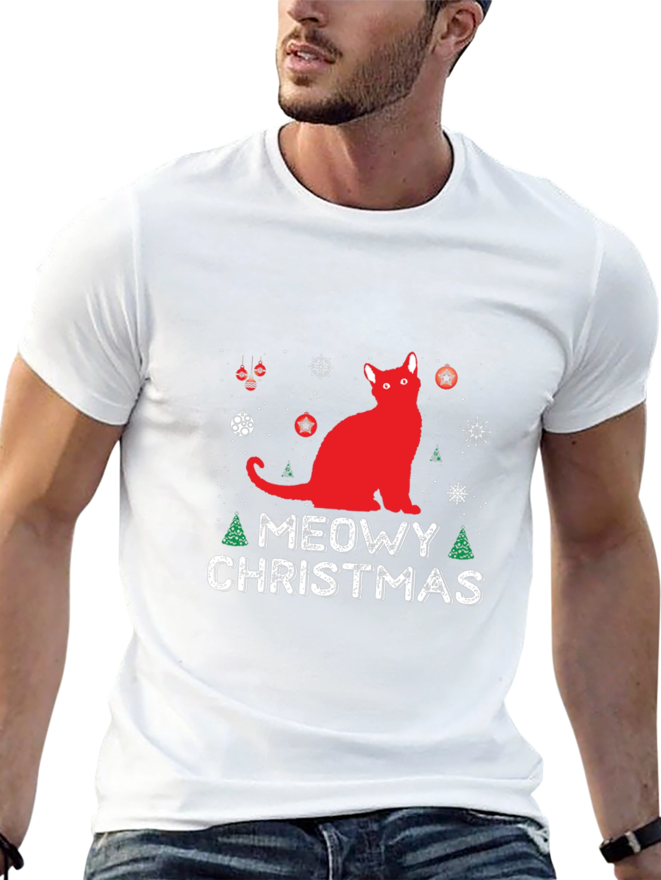 Meowy Christmas Cat Graphic T-Shirt