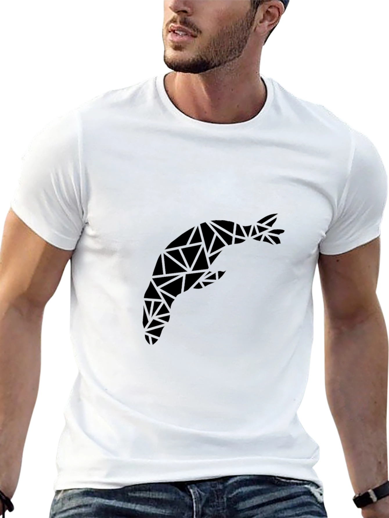 Geometric Shrimp Graphic Tee - Modern Black T-Shirt